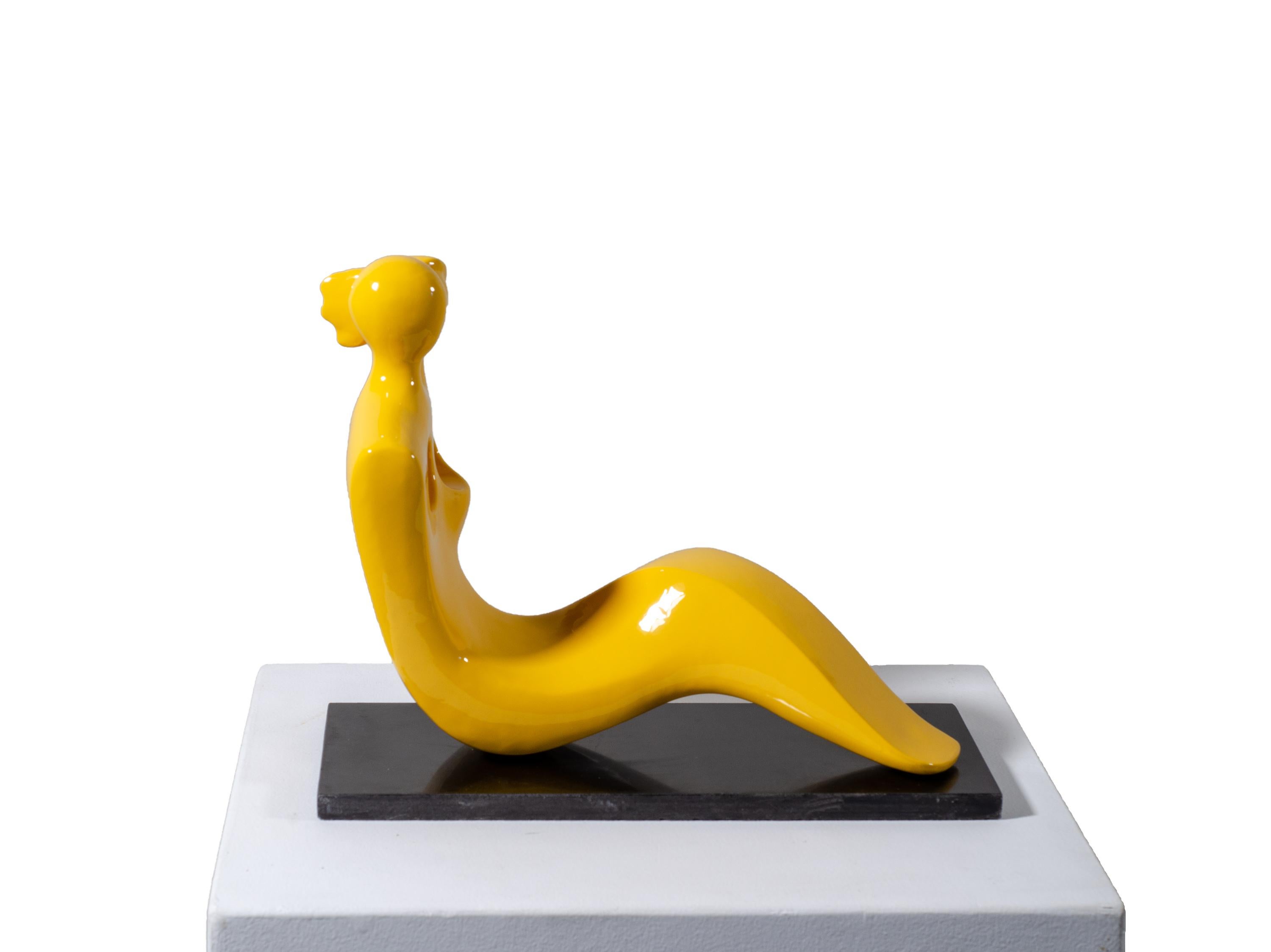 Soul Mates #3 (in yellow) When in love their souls and bodies fuse into one. - Gold Abstract Sculpture by Beatriz Gerenstein
