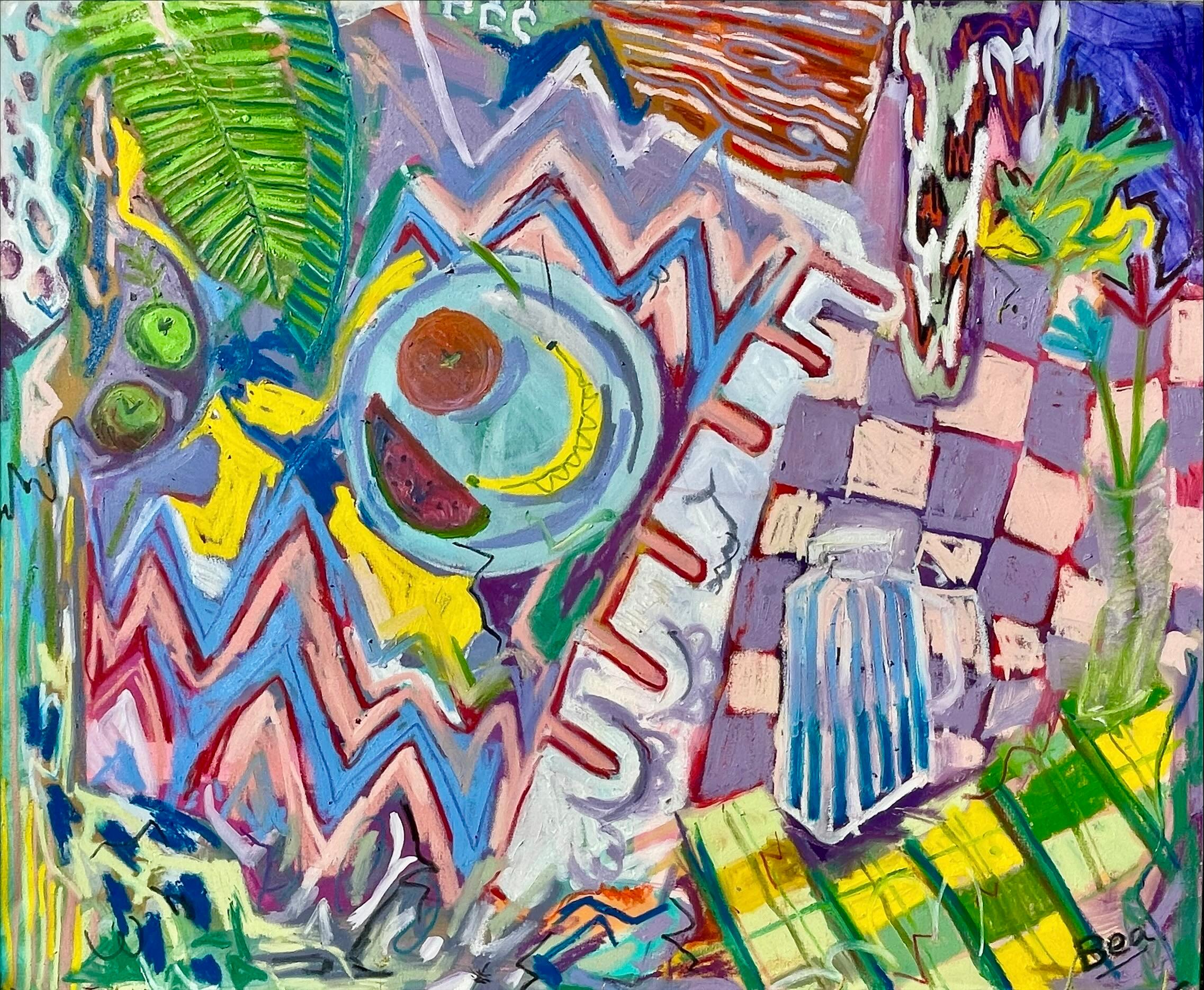 "Para mi abuela, manzanas", Arte callejero, colores vivos, Abstracción gestual