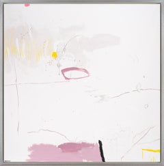 "Bird Whisper & Pink" Abstract Mixed Media Work with Pink and Yellow Highlights