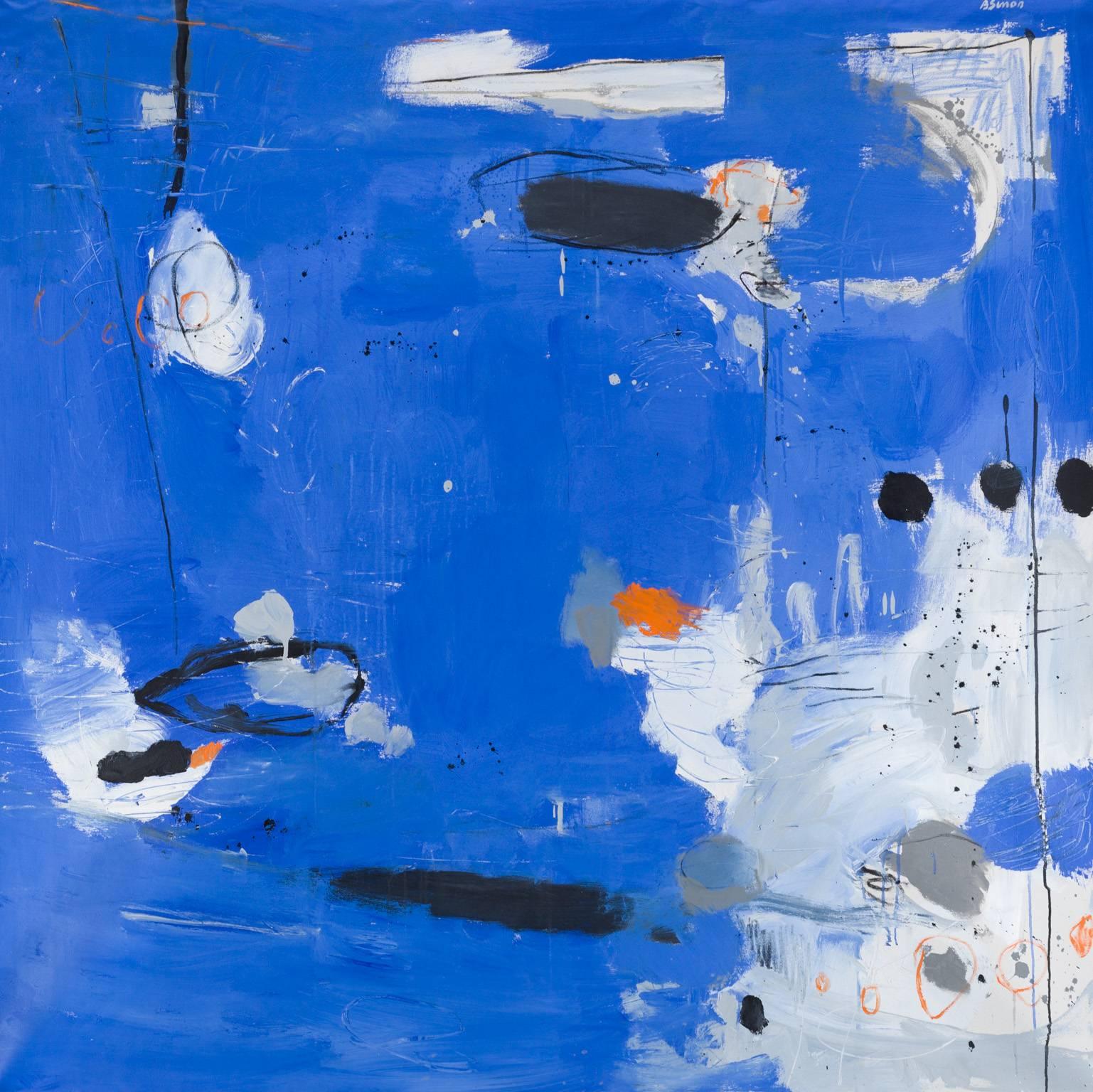 Beatriz Simón Abstract Painting - "Blue" Mixed Media Abstract with Powerful Use of Space and Dimension