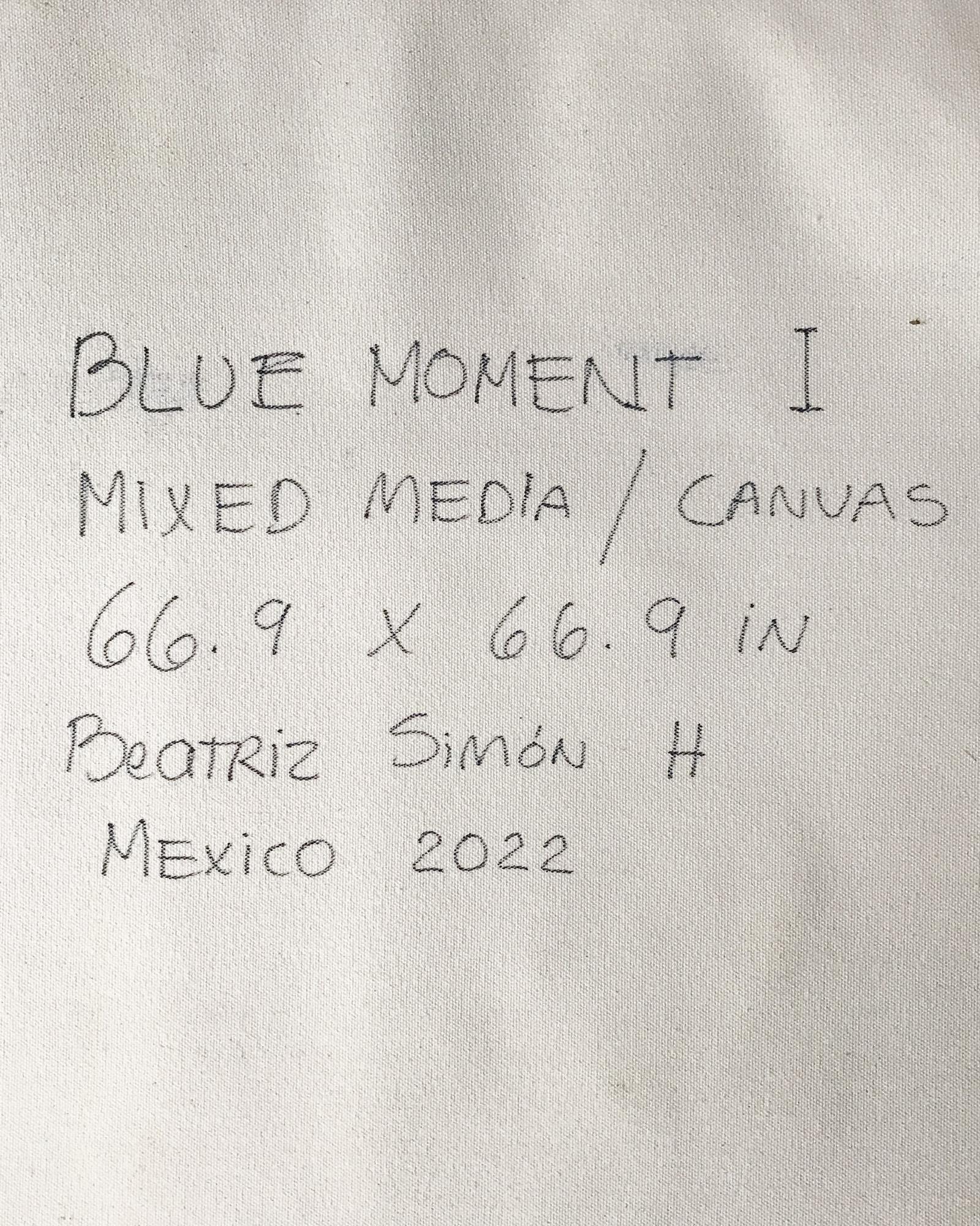„Blue Moment I“, spielerisches, abstraktes Gemälde in harmonischem Blau im Angebot 1