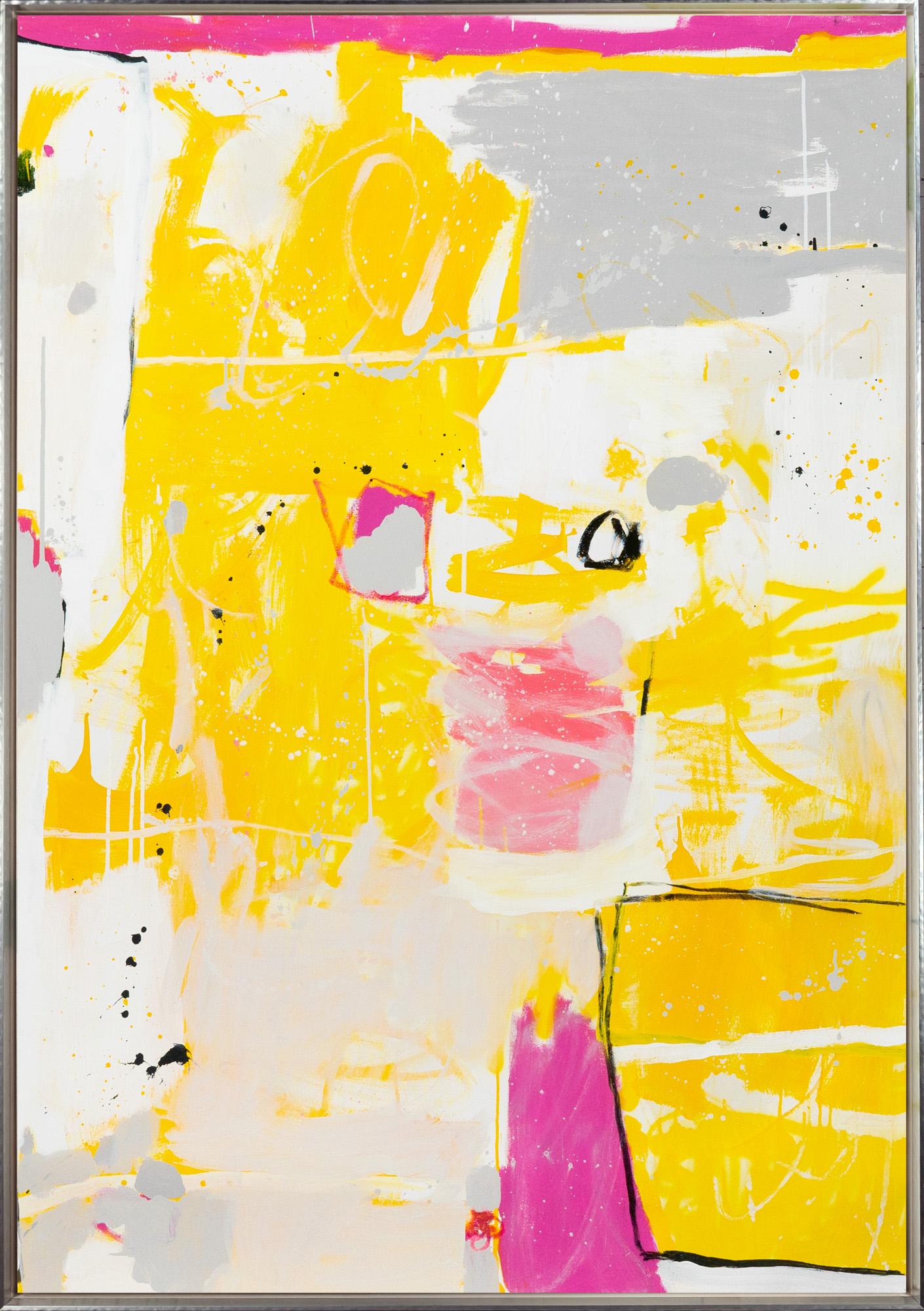 "Yellow Song" Vibrant Yellow and Magenta Abstract with Great Composition - Mixed Media Art by Beatriz Simón