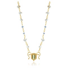 Beau Soleil 18/22K YG Baroque Pearl, Sapphire, and Green Tourmaline Necklace