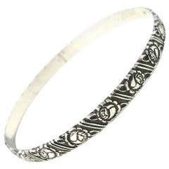 Beau Sterling Silver Rose Flower Bangle Bracelet