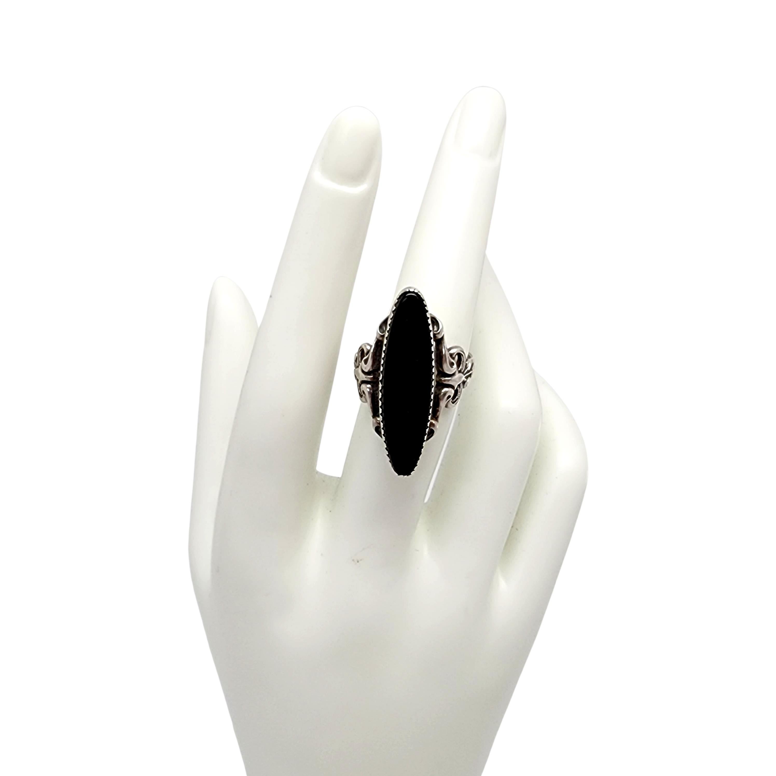 Beau Sterling Silver Sawtooth Bezel Set Onyx Ring Size 8.75  #14200 5