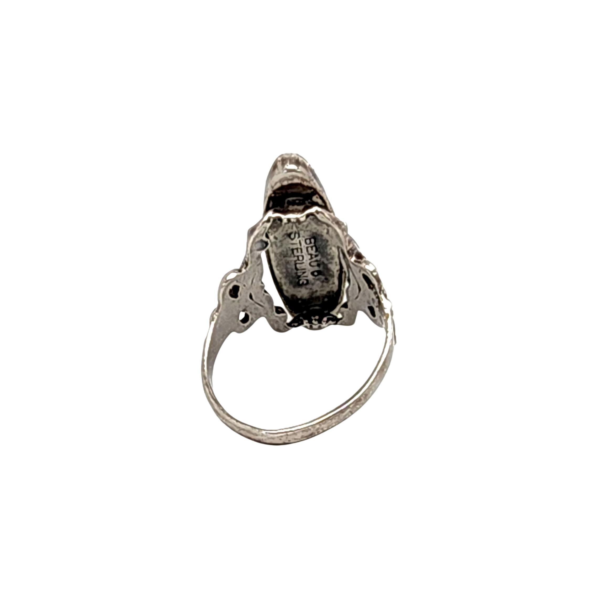 Oval Cut Beau Sterling Silver Sawtooth Bezel Set Onyx Ring Size 8.75  #14200 For Sale