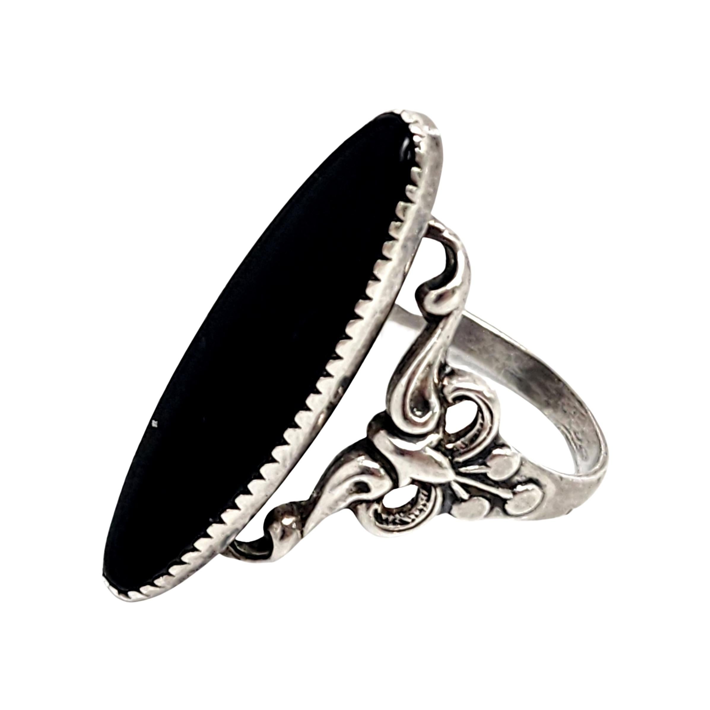 Women's Beau Sterling Silver Sawtooth Bezel Set Onyx Ring Size 8.75  #14200