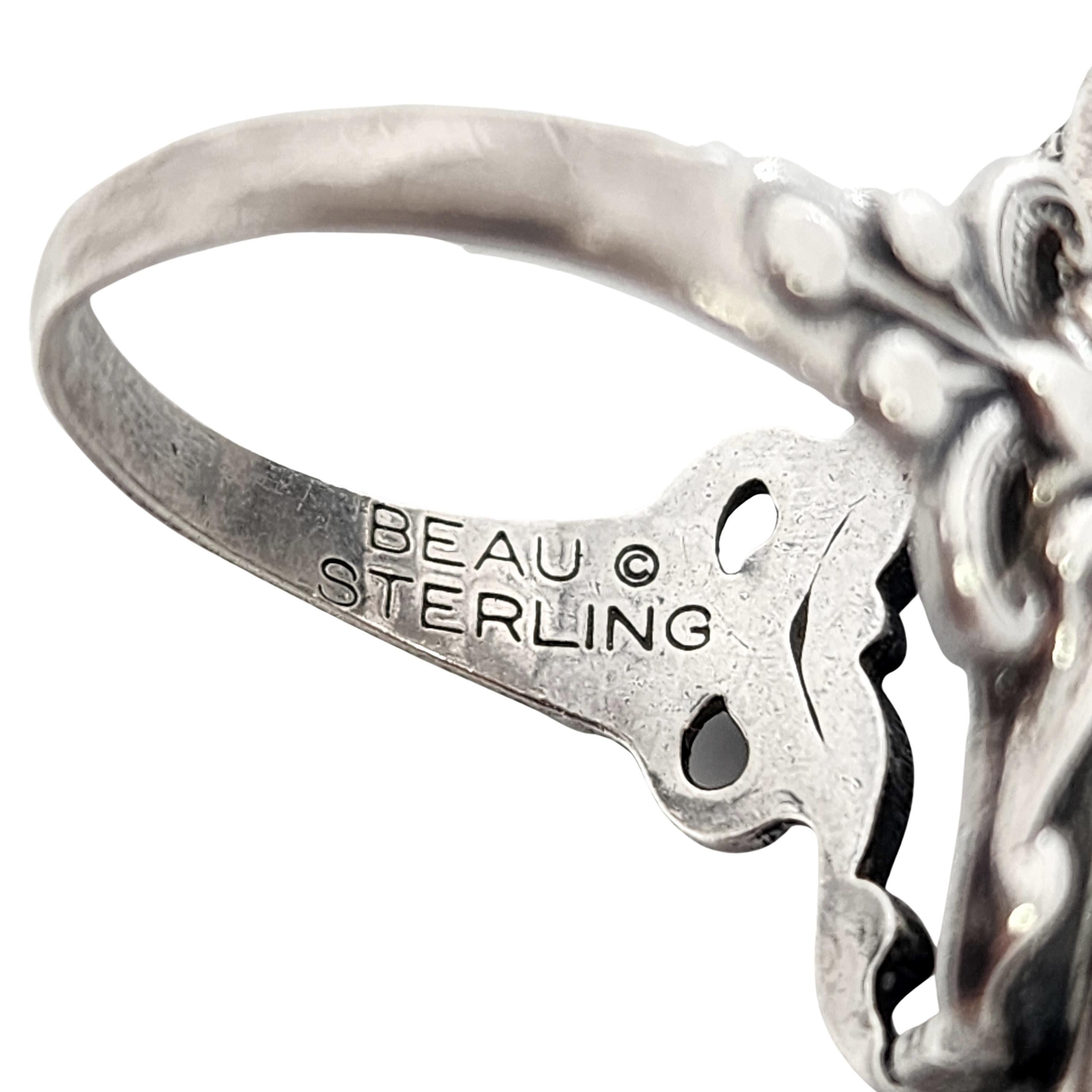 Beau Sterling Silber Sawtooth Lünette Set Onyx Ring Größe 8,75  #14200 im Angebot 2
