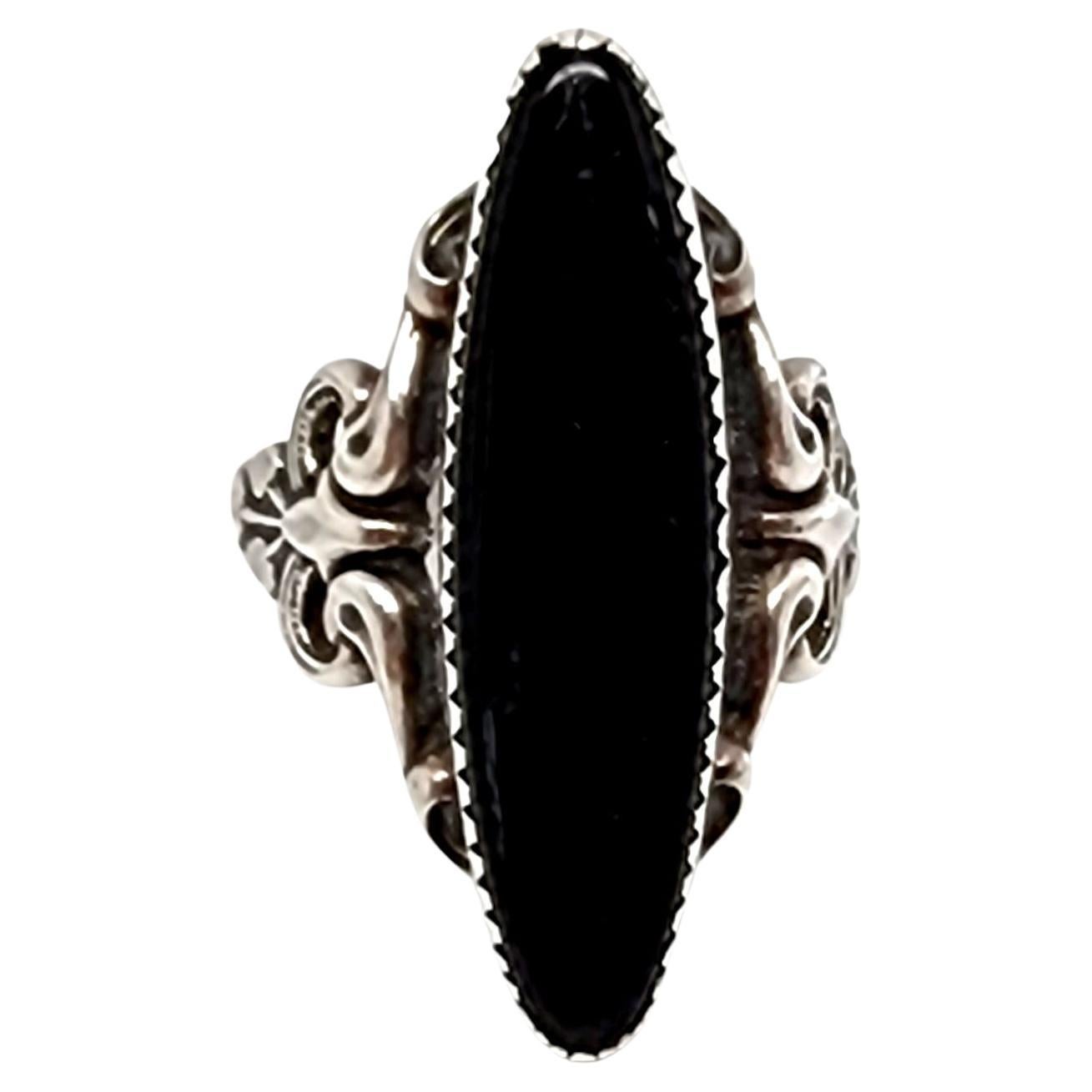 Beau Sterling Silber Sawtooth Lünette Set Onyx Ring Größe 8,75  #14200 im Angebot