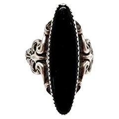 Vintage Beau Sterling Silver Sawtooth Bezel Set Onyx Ring Size 8.75  #14200