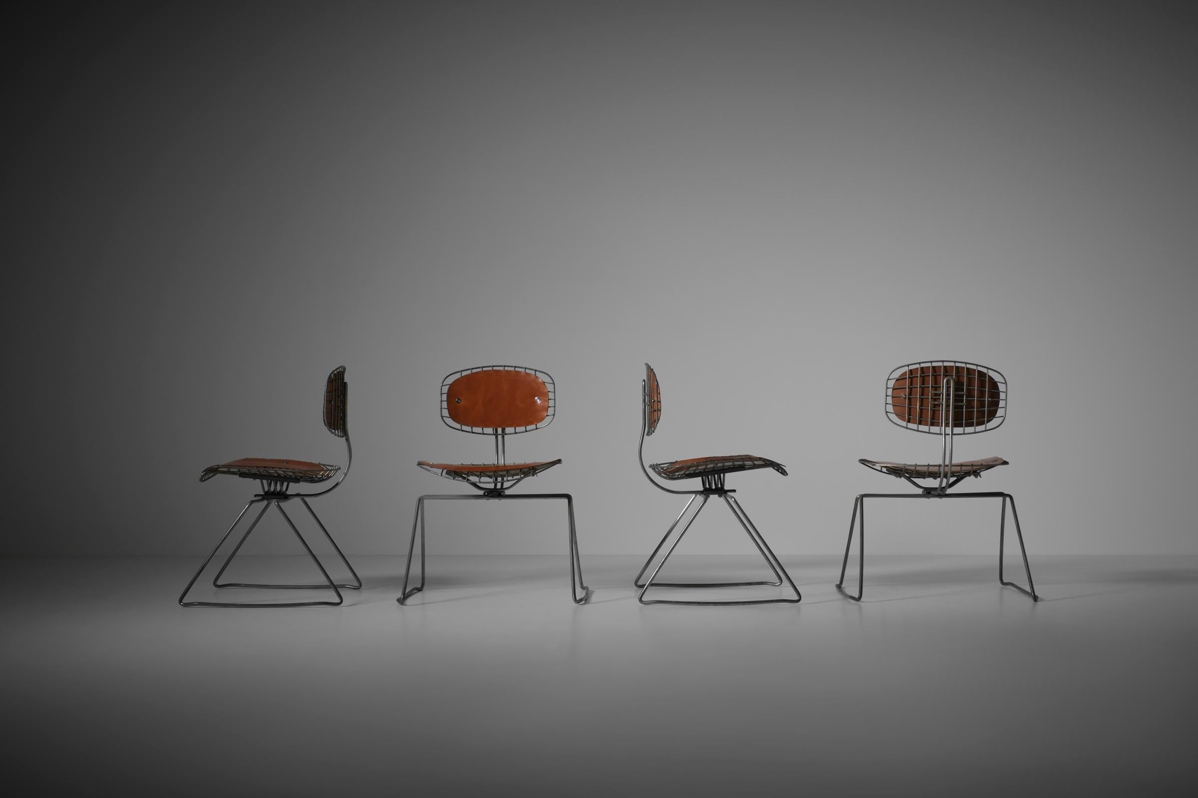Beaubourg Chairs in Metal and Saddle Leather, France 1976, Set of Four 1