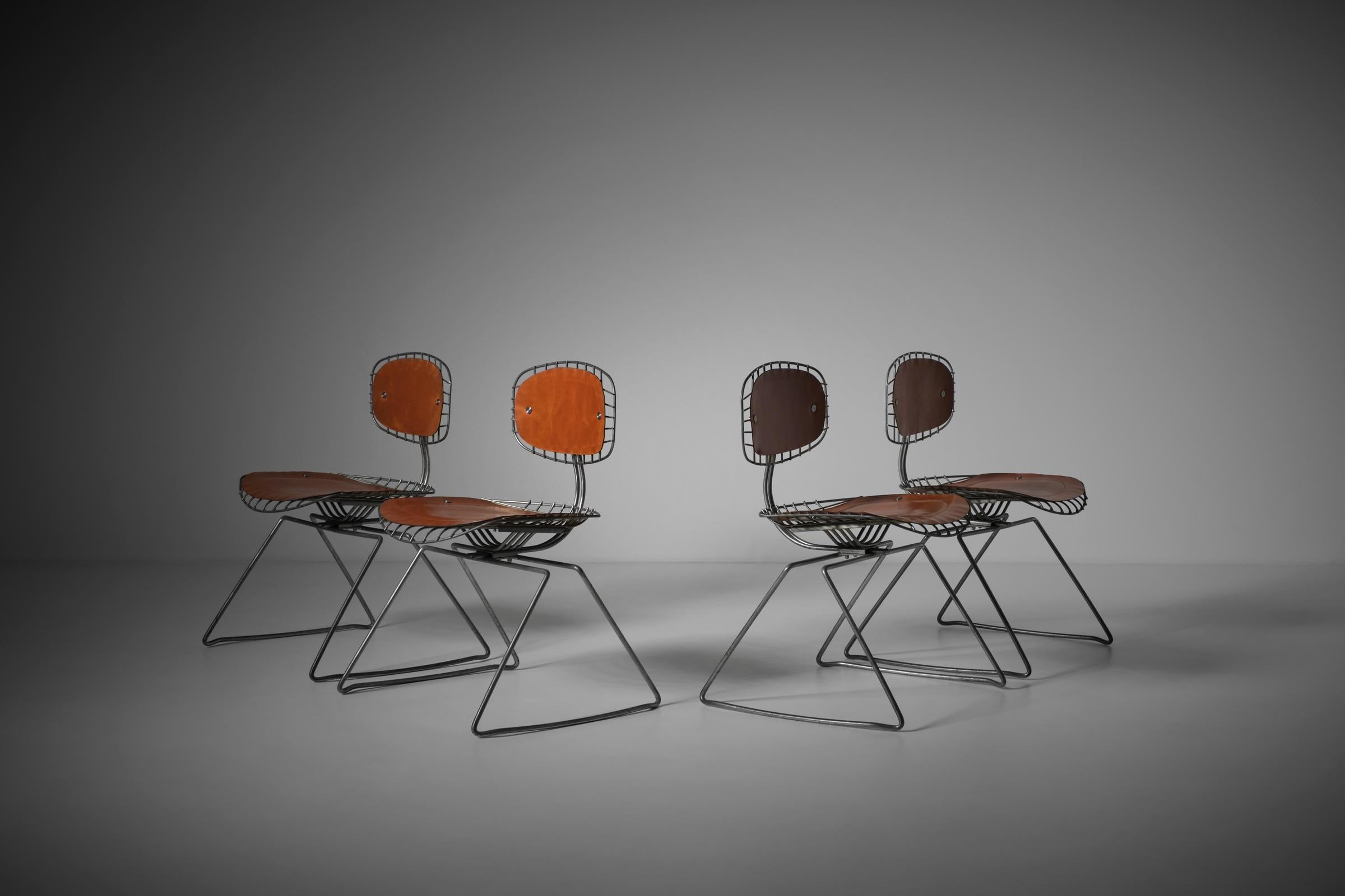 Beaubourg Chairs in Metal and Saddle Leather, France 1976, Set of Four 3