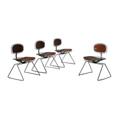Chaises Beaubourg en métal et cuir de selle, France 1976, lot de quatre