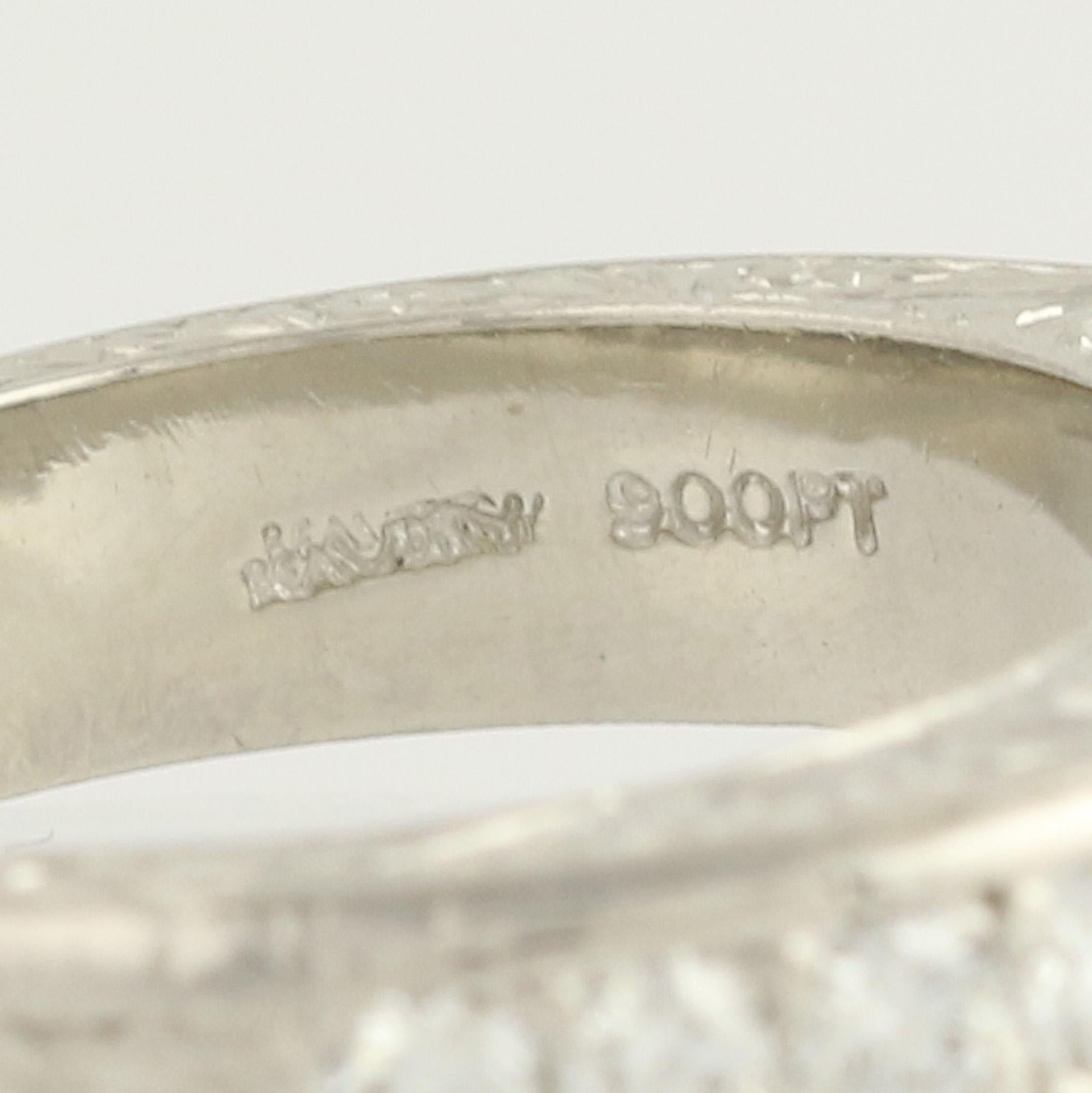 Round Cut Beaudry Diamond Ring, 900 Platinum and 22 Karat Gold Etched 2.65 Carat