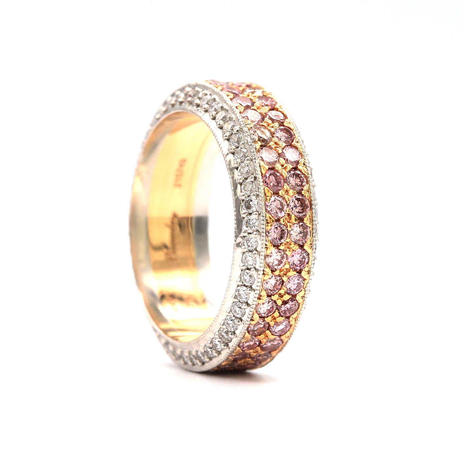 Baguette Cut Beaudry Ring with 1.80 Carat Fancy Pink Diamonds and 0.82 Carat White Diamonds