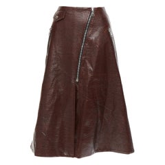 BEAUFILLE brown coated scaled cotton silver asymmetric zip midi skirt US0 XS