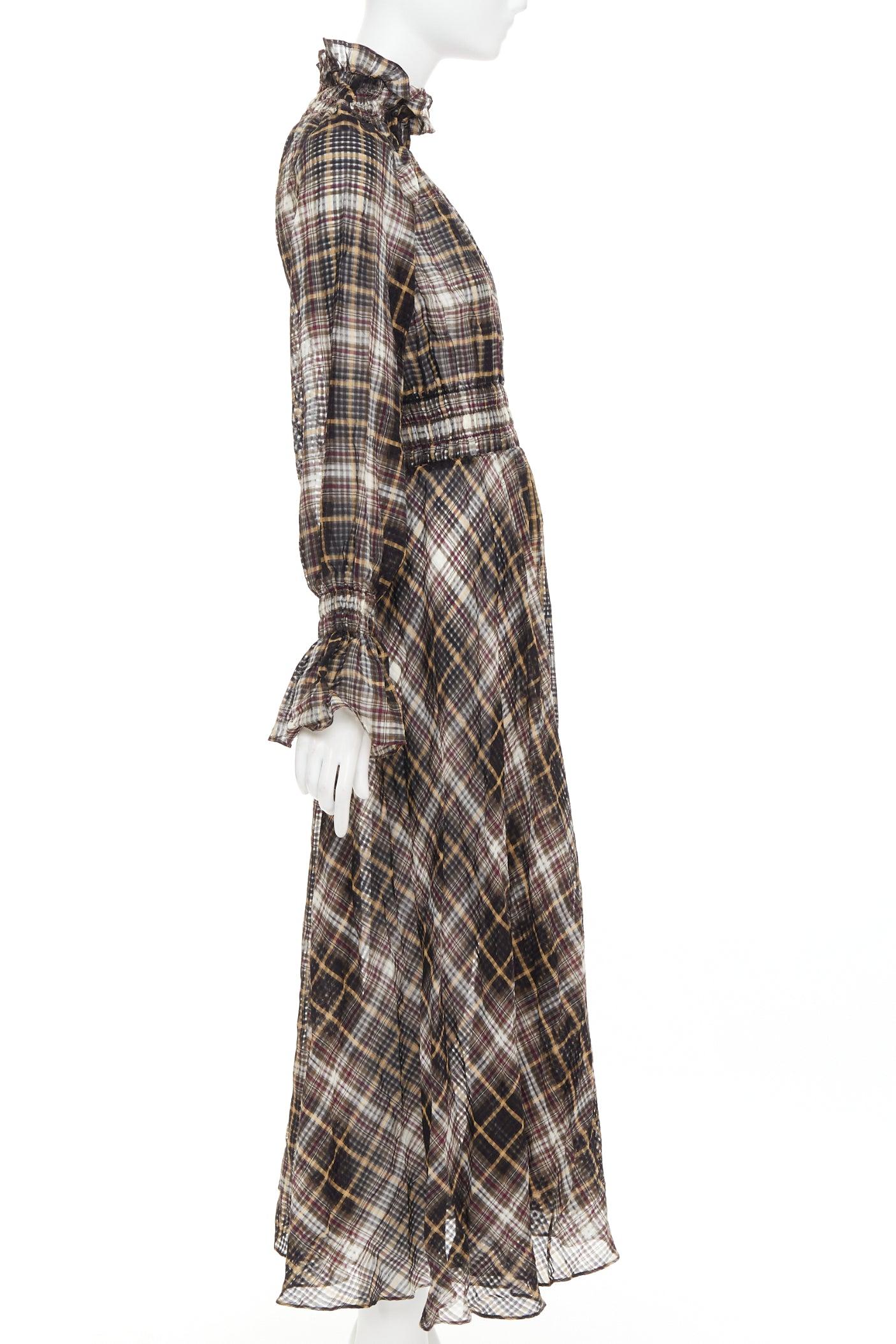BEAUFILLE algodón seda cuadros transparentes cuello fruncido mangas vestido campesino US0 S en Excelente estado para la venta en Hong Kong, NT