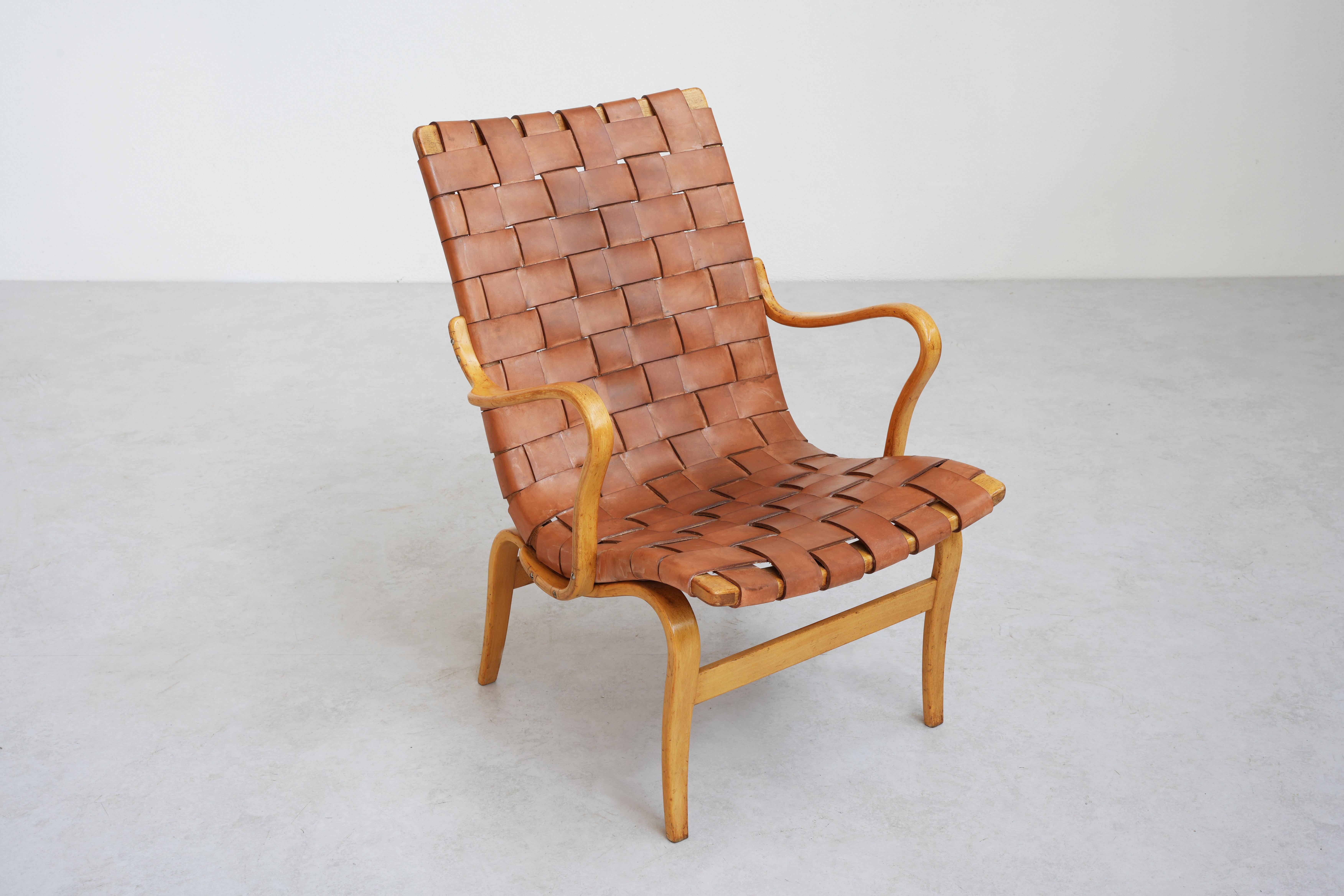 Leather Beaufitul Lounge Chair Mod. Eva by Bruno Mathsson, 1960ies Sweden For Sale