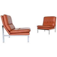 Vintage Beaufort Style Cognac Leather Pair of Lounge Chairs, Belgium, 1960