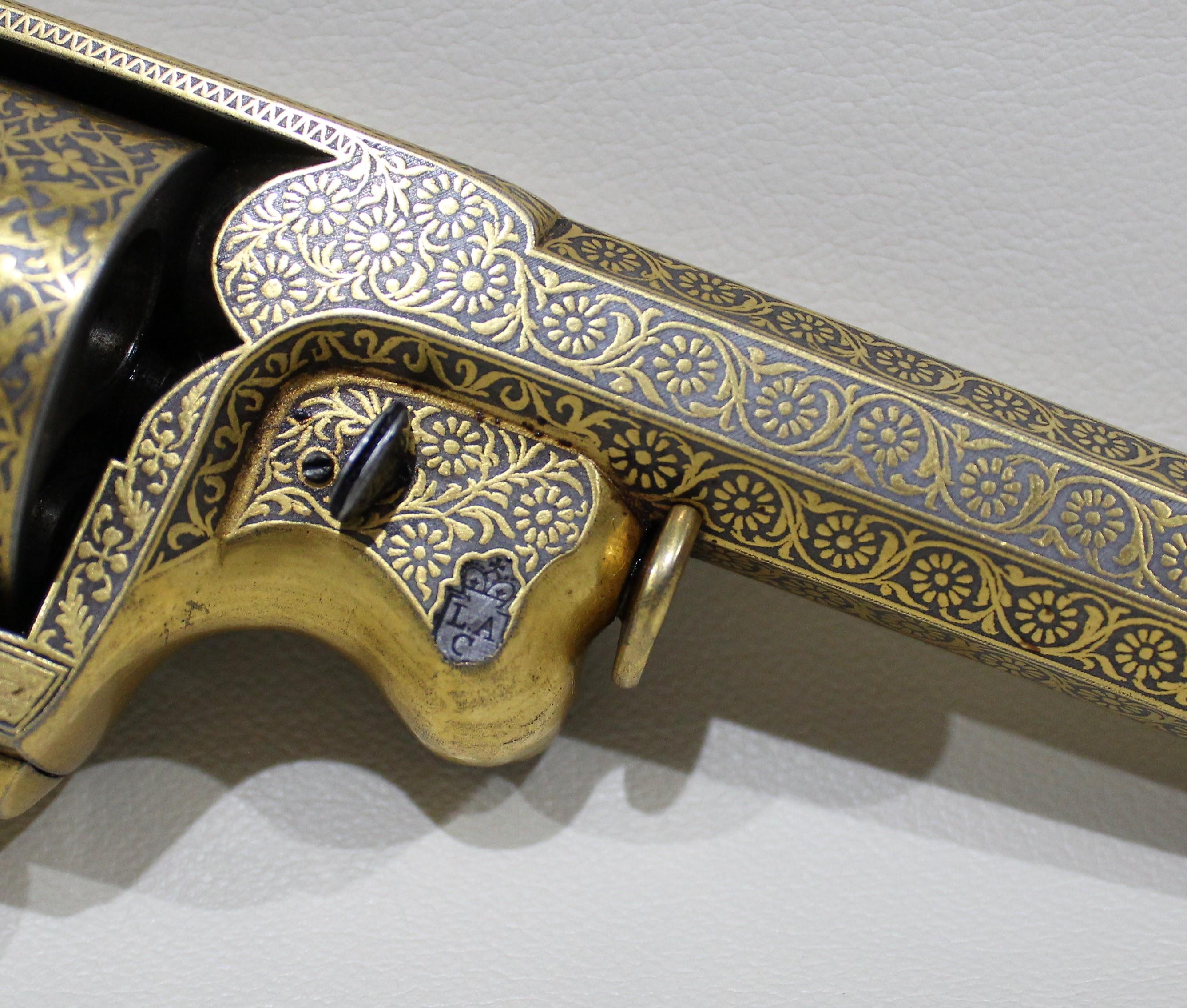 Beaumont-Adams Revolver with Gold Damascene Embellishment and Original Case 3