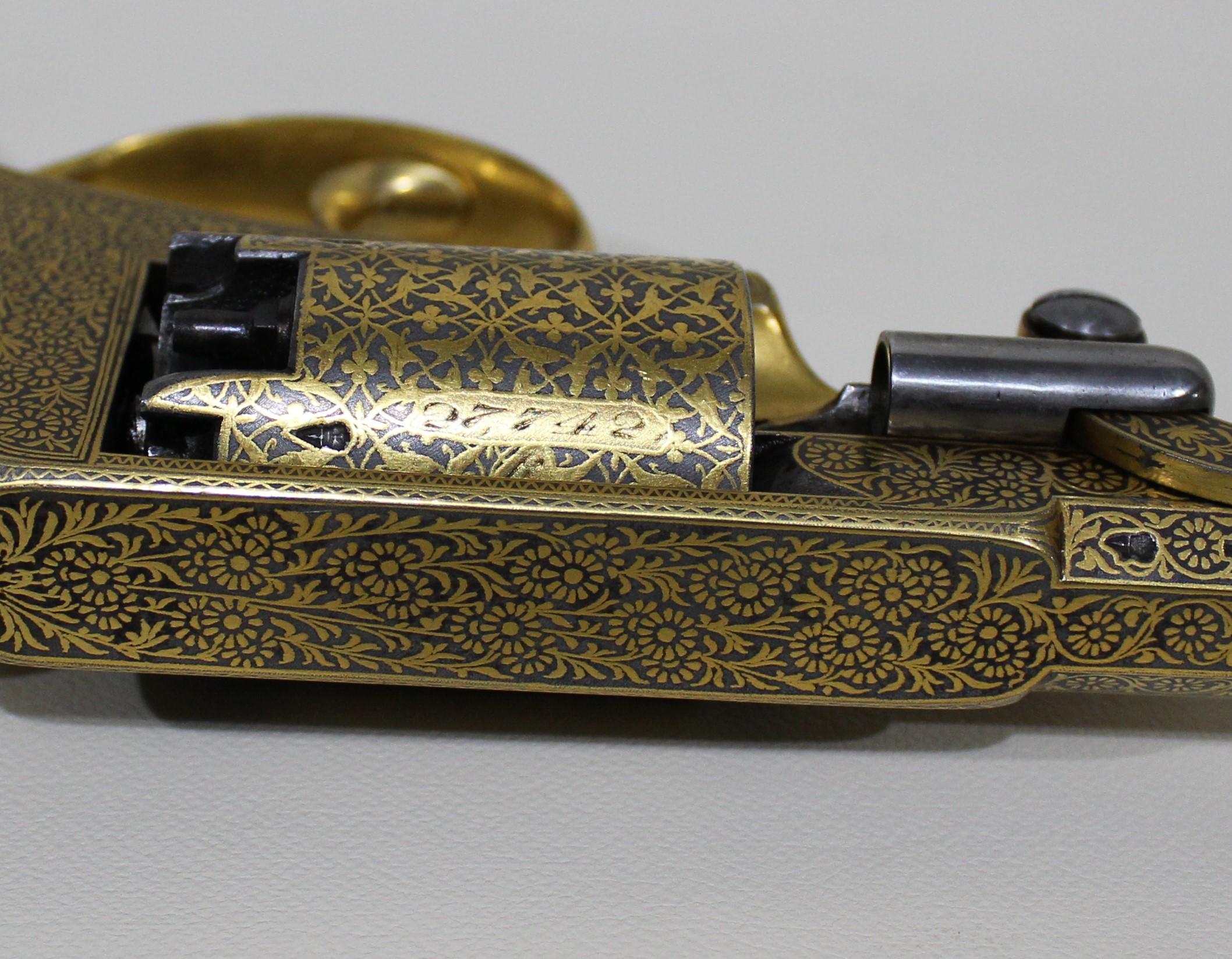 Beaumont-Adams Revolver with Gold Damascene Embellishment and Original Case 5
