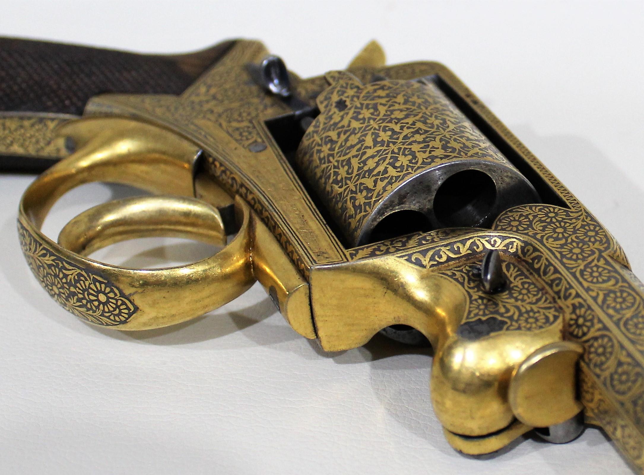 19th Century Beaumont-Adams Revolver with Gold Damascene Embellishment and Original Case