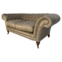 Beaumont & Fletcher "Grenville" 2-Seat Chesterfield Sofa In "Siena" Grey Leather