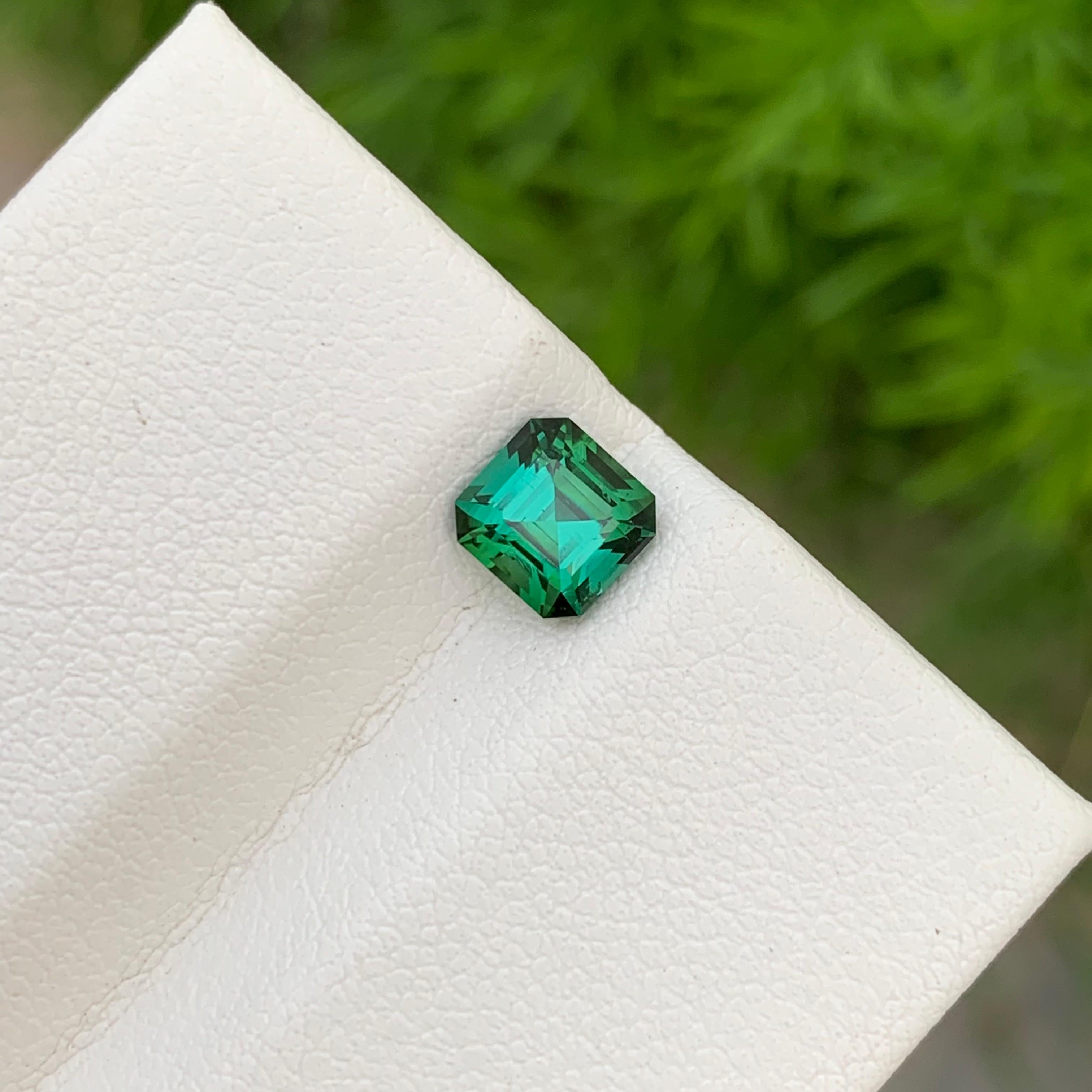 Beauteous 1.10 Carats Loose Blueish Green Tourmaline Asscher Cut Ring Gemstone  For Sale 5