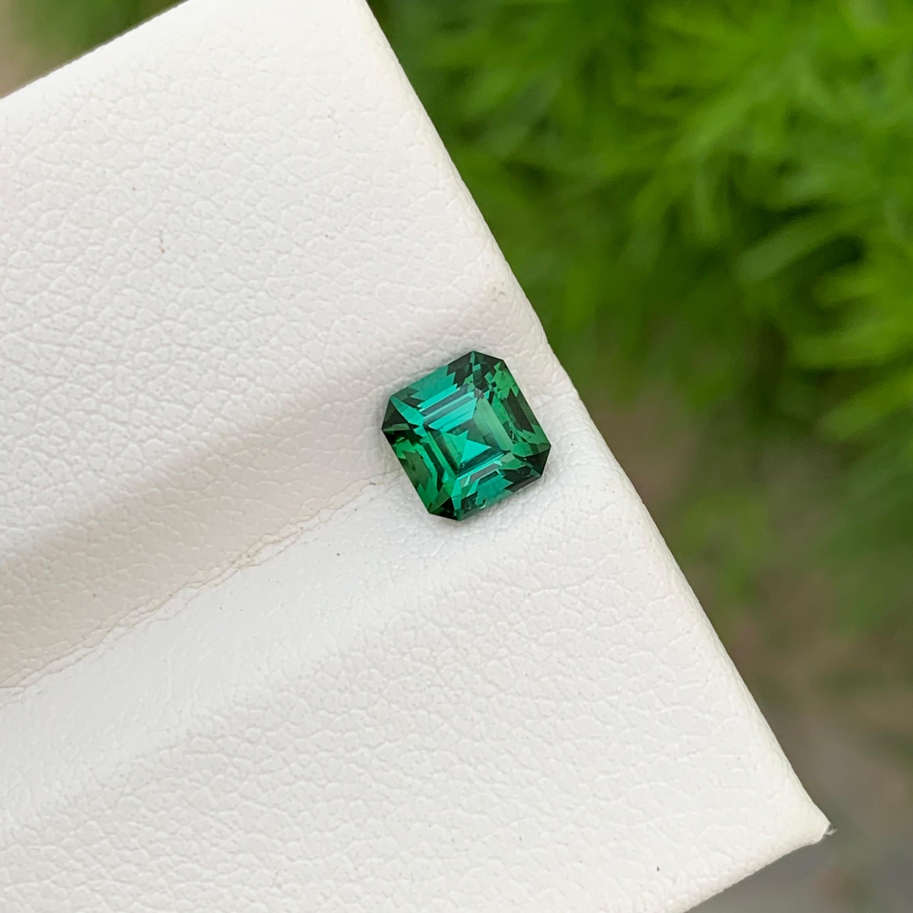 Loose Tourmaline 
Weight: 1.10 Carats 
Dimension: 5.9x5.7x4.5 Mm
Origin: Kunar Afghanistan 
Shape: Asscher 
Color: Green With Lagoon Shade
Treatment: Non
Certificate: On Customer Demand 
Blueish green tourmaline, often referred to simply as