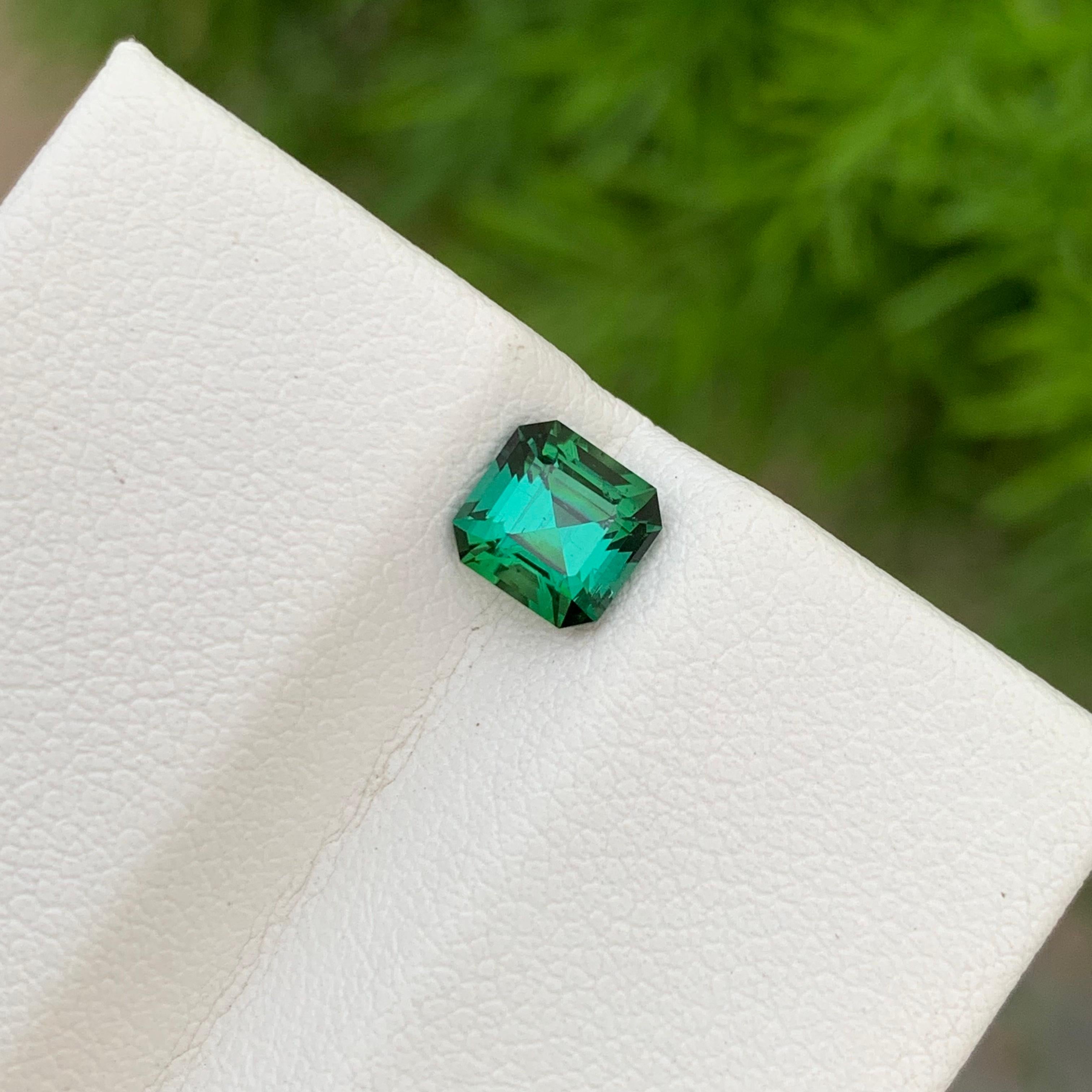 Beauteous 1.10 Carats Loose Blueish Green Tourmaline Asscher Cut Ring Gemstone  In New Condition For Sale In Peshawar, PK