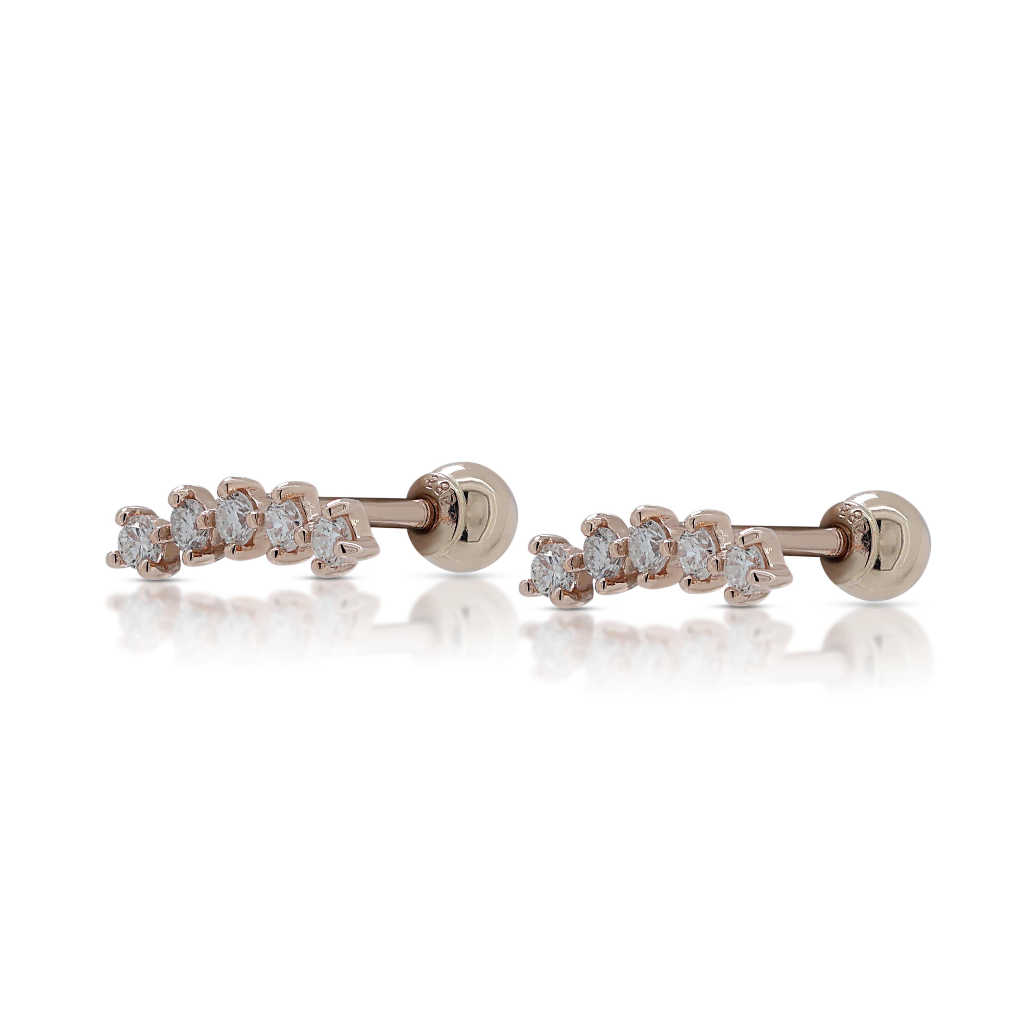 Beautiful 0.10ct Diamonds Stud Earrings in 18K Rose Gold In Excellent Condition For Sale In רמת גן, IL