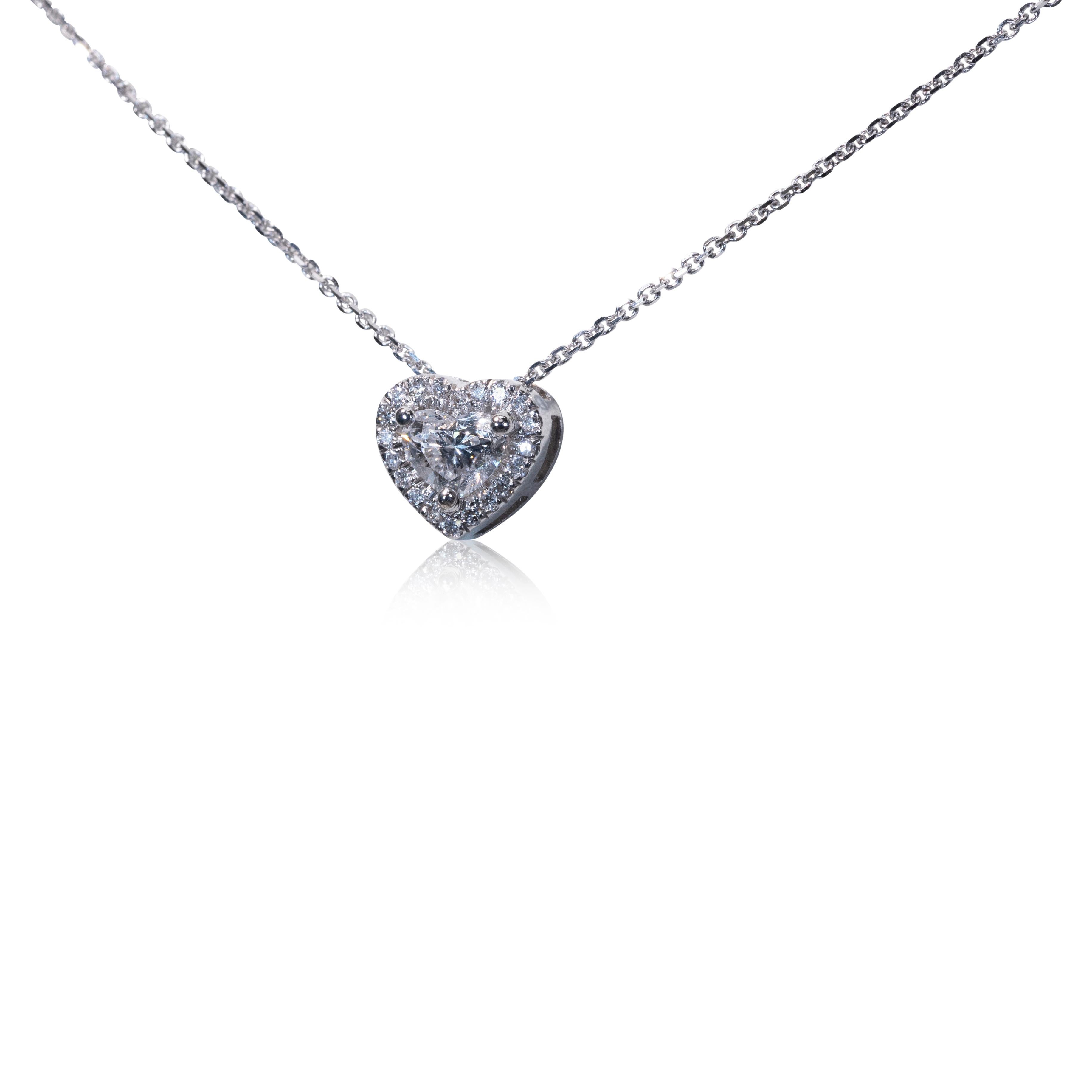 Heart Cut Beautiful 0.35 Carat Natural Diamonds Heart Halo Pendant with Chain, GIA Cert