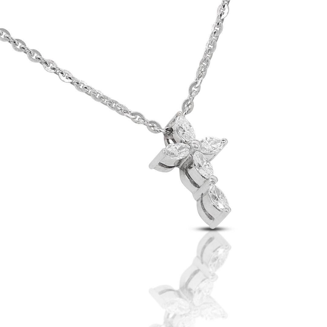 Marquise Cut Beautiful 0.35ct Diamond Cross Pendant in 18K White Gold - Chain not included For Sale