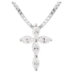 Magnifique pendentif croix en or blanc 18 carats avec diamant 0,35 carat, chaîne non incluse