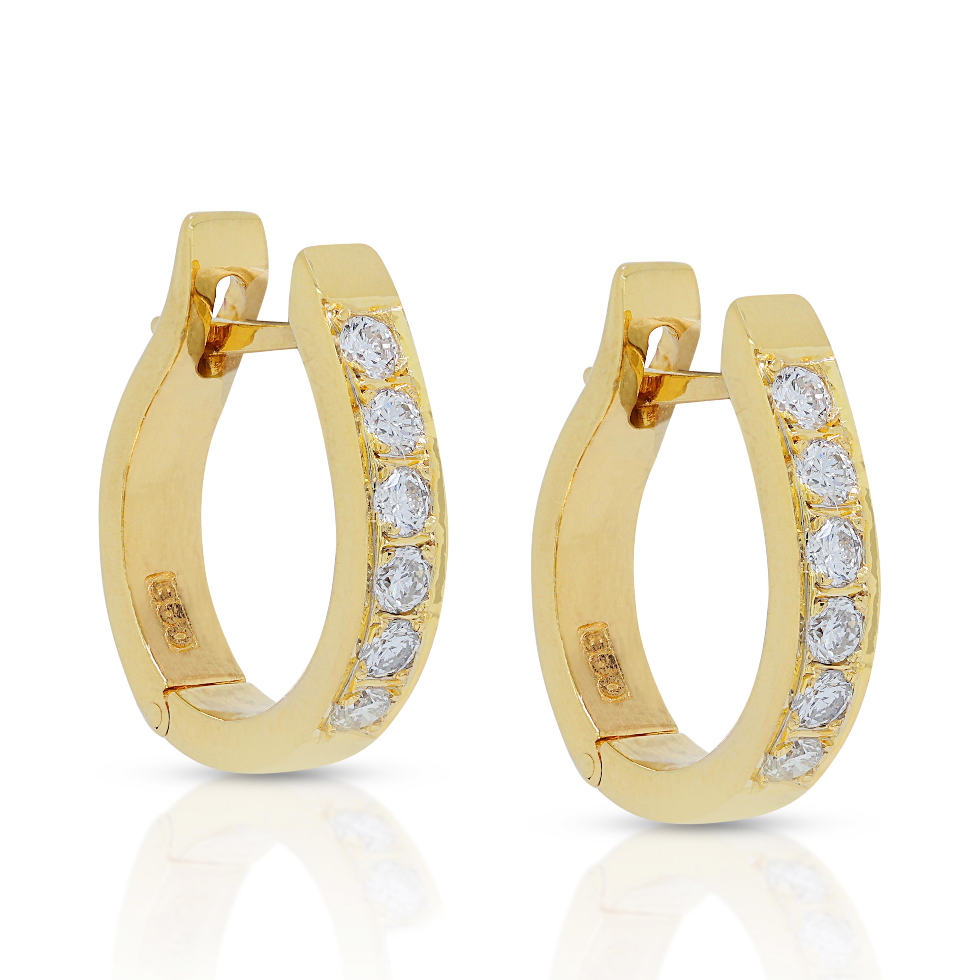 Round Cut Beautiful 0.36ct Diamonds Hoop Earrings in 18K Yellow Gold For Sale