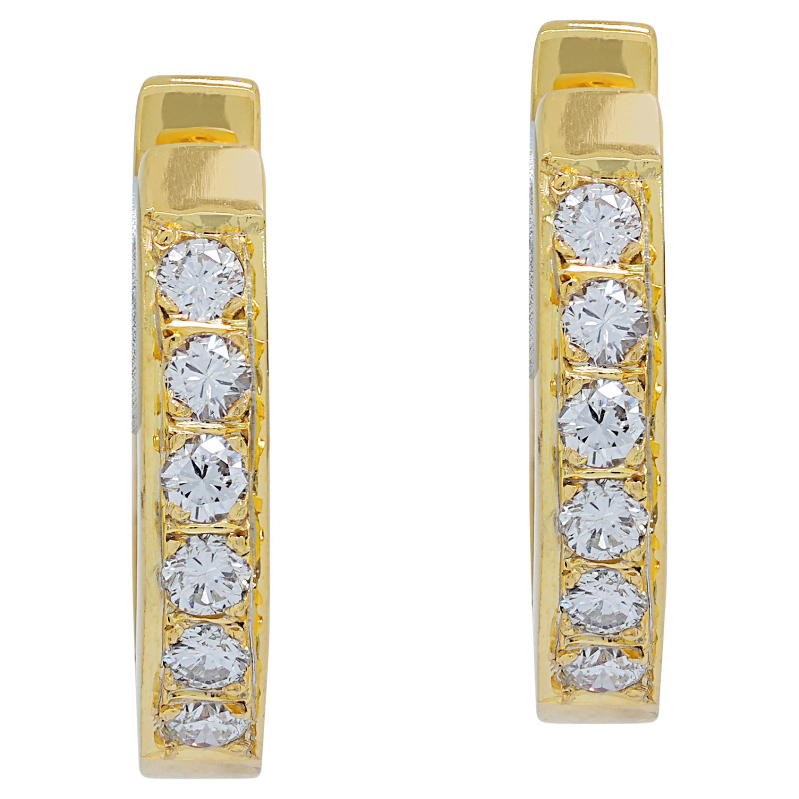 Beautiful 0.36ct Diamonds Hoop Earrings in 18K Yellow Gold For Sale