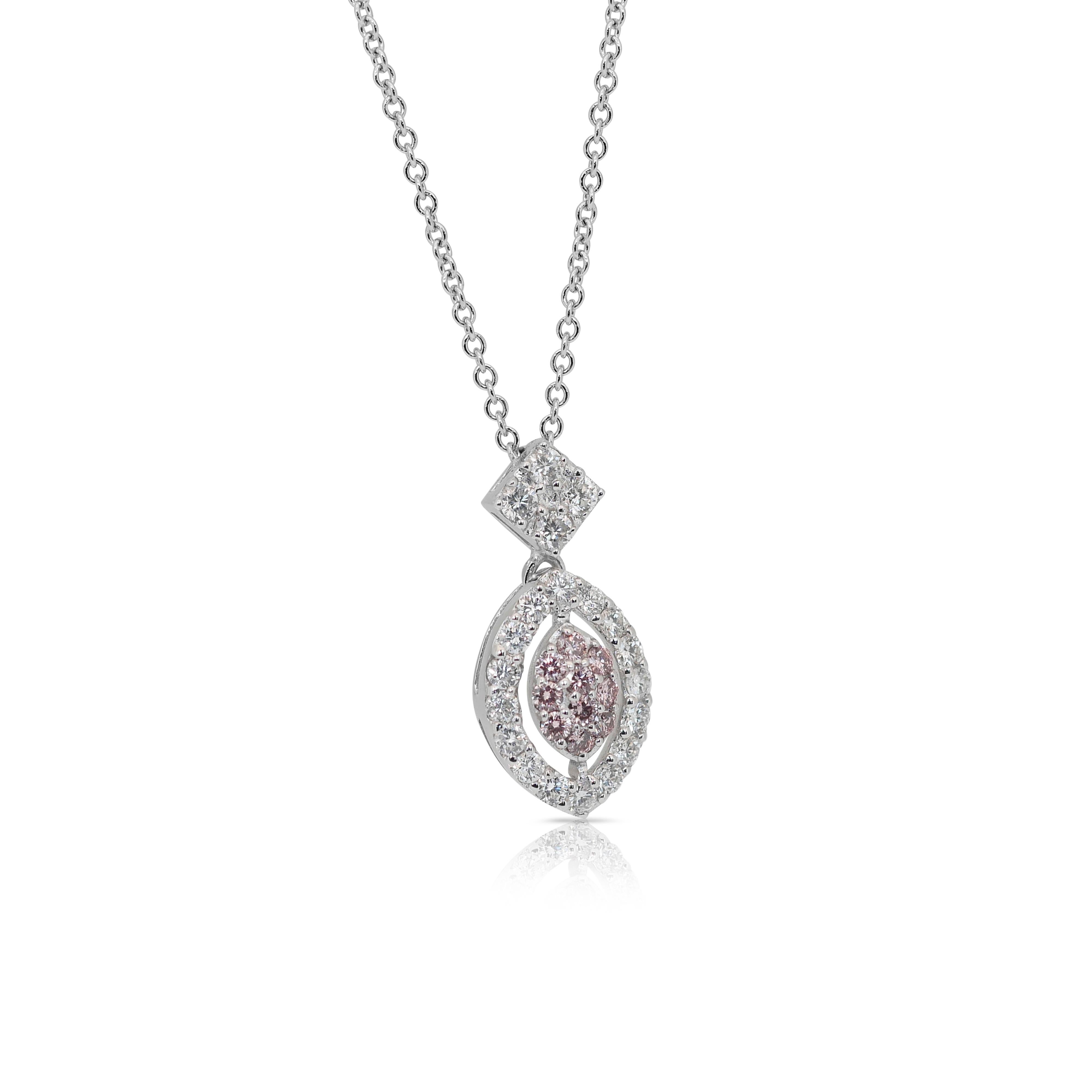 Round Cut Beautiful 0.59ct Diamonds Fancy-Colored Necklace with Pendant in 18k White Gold For Sale
