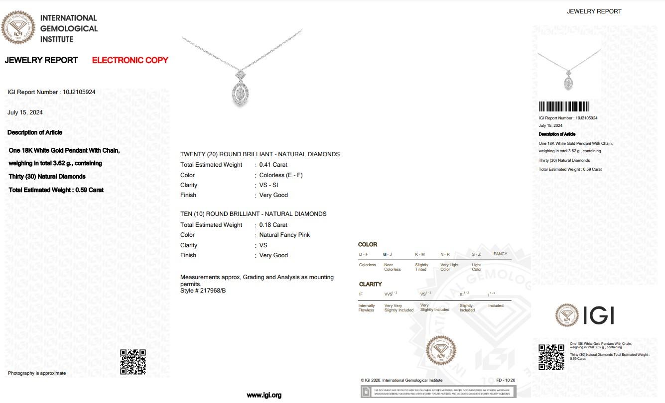 Beautiful 0.59ct Diamonds Fancy-Colored Necklace with Pendant in 18k White Gold For Sale 1