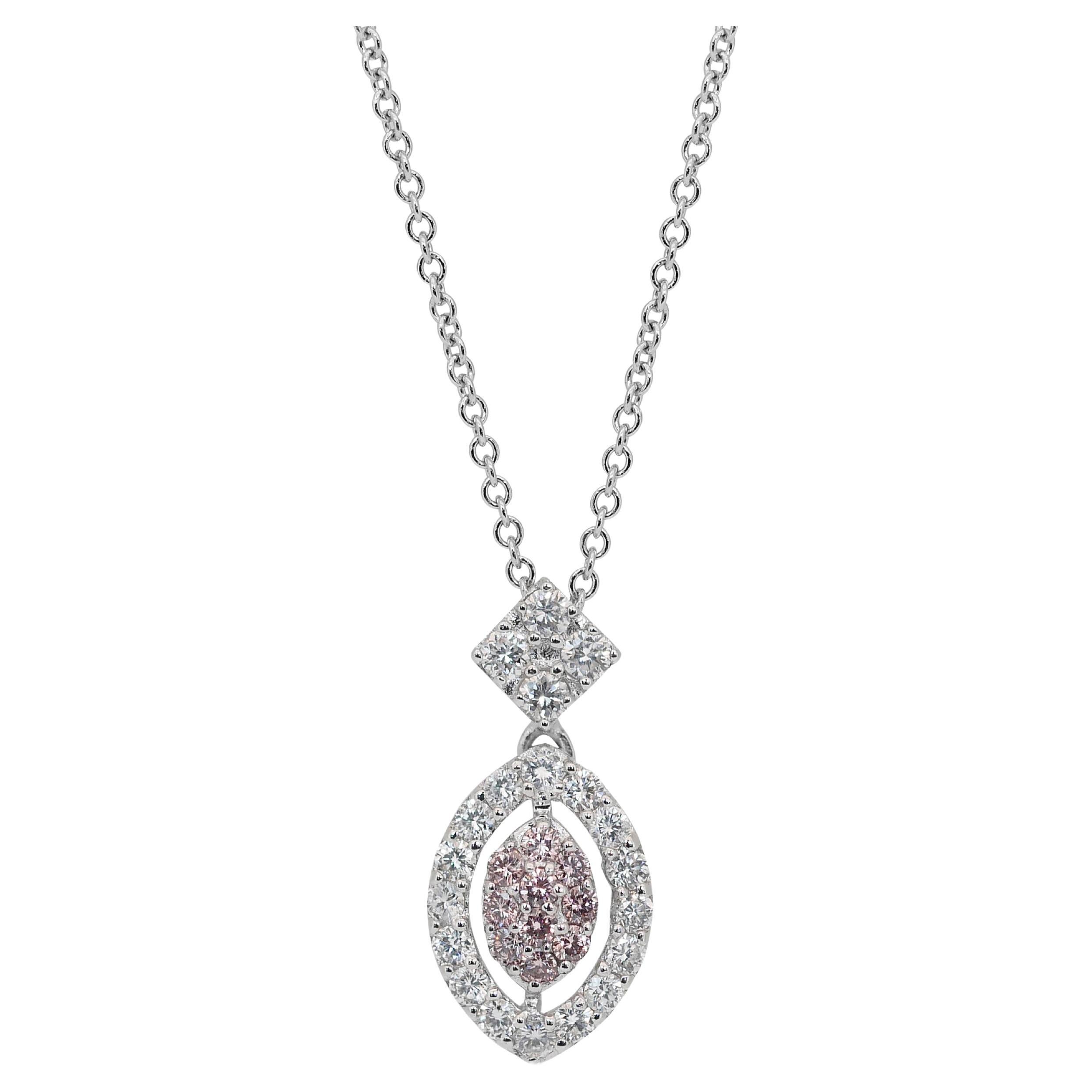 Beautiful 0.59ct Diamonds Fancy-Colored Necklace with Pendant in 18k White Gold For Sale