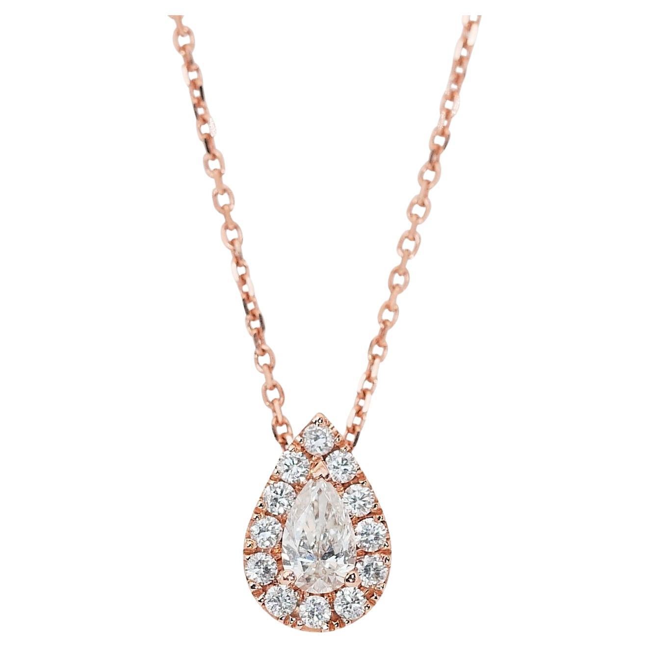 Beautiful 0.63ct Diamonds Halo Necklace in 18k Rose Gold - GIA Certified