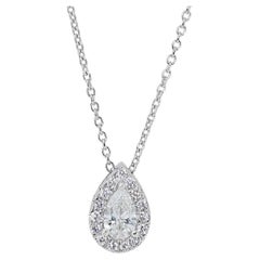 Magnifique collier halo en or blanc 18 carats avec diamant poire de 0,71 ct - certifié GIA