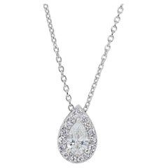 Beautiful 0.71 ct Pear Diamond Halo Necklace in 18k White Gold – GIA Certified