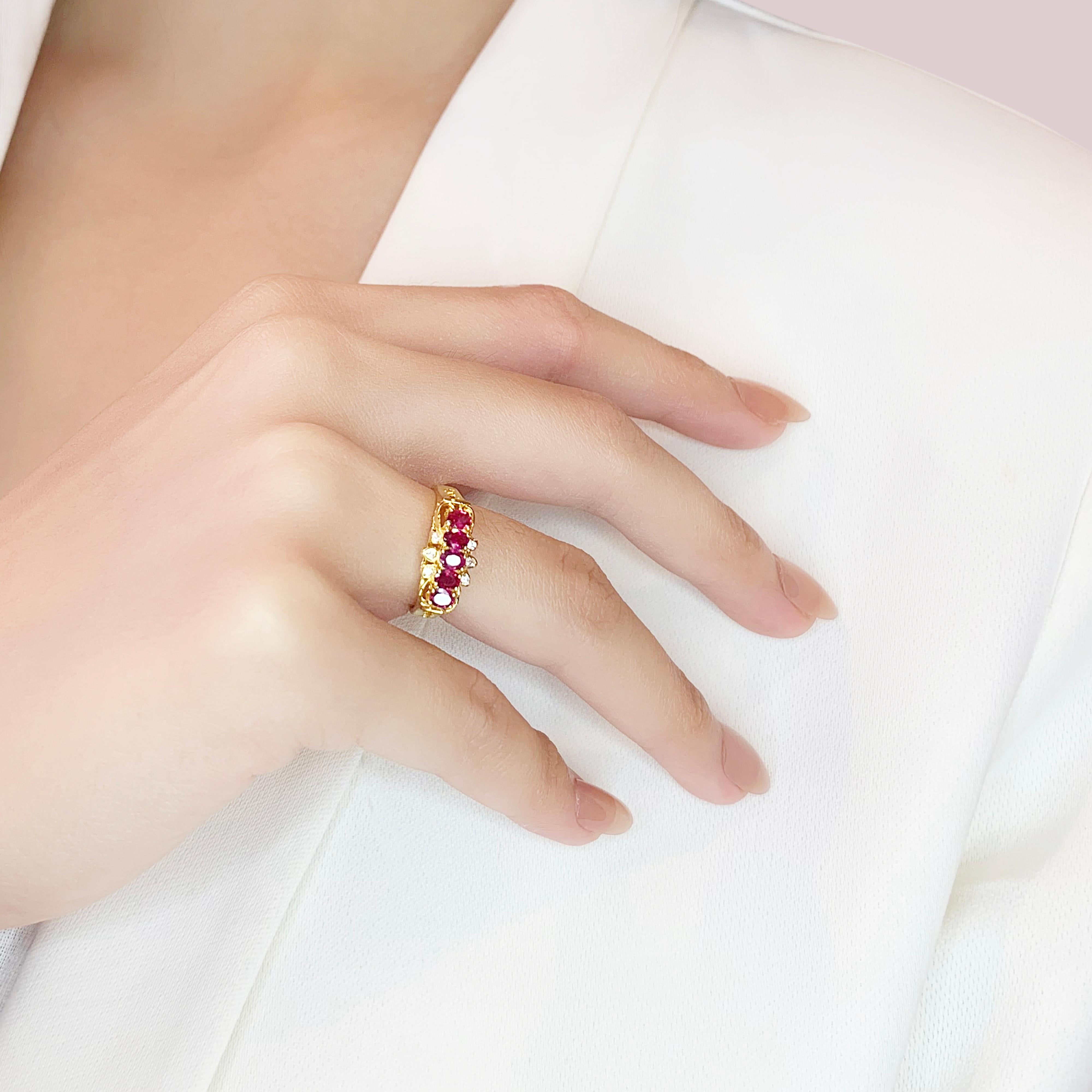 Magnifique bague en or jaune 18 carats avec rubis et diamants de 0,71 carat en vente 3