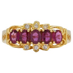 Beautiful 0.71ct Ruby and Diamonds Ring in 18K Yellow Gold