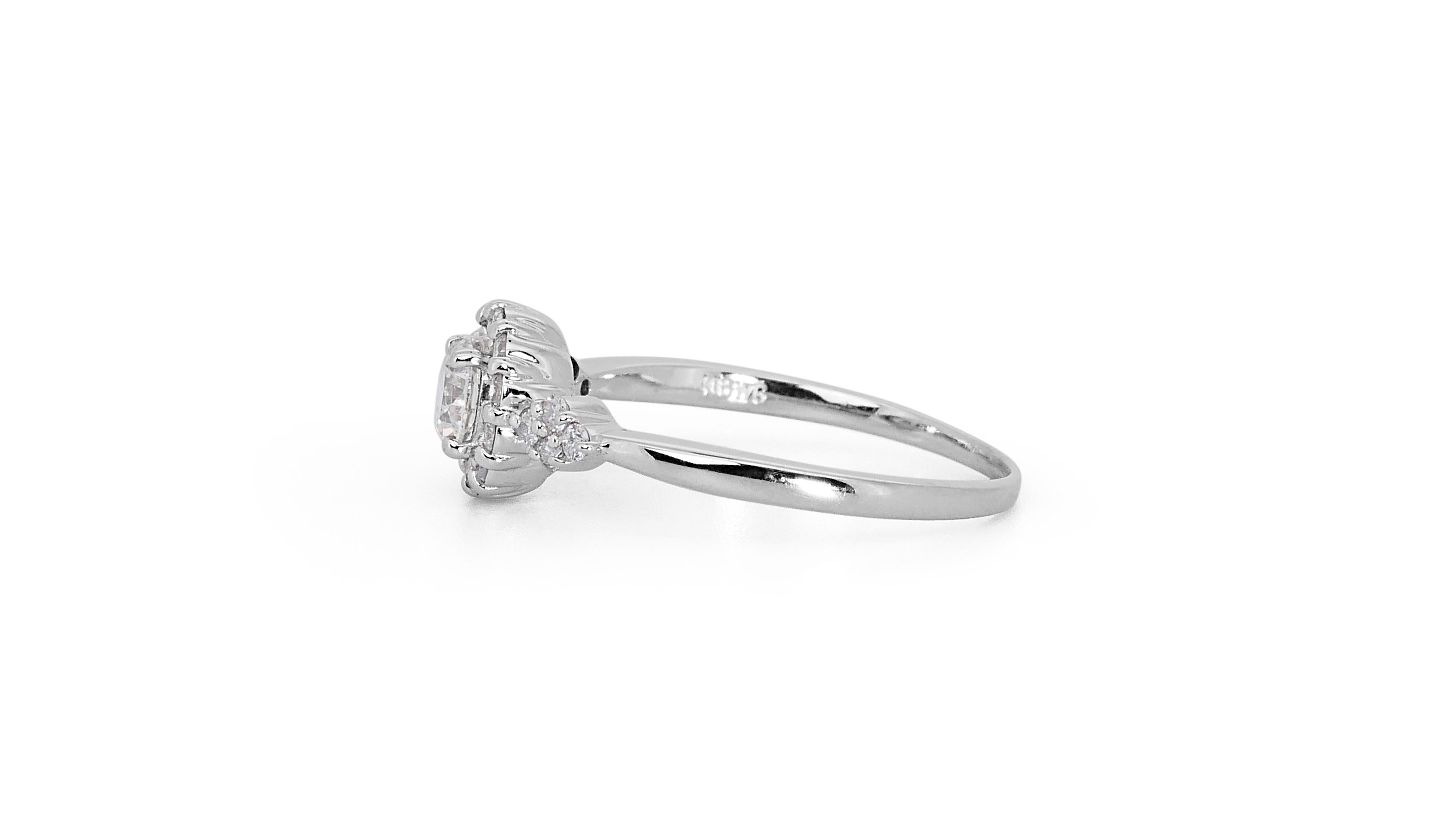 Beautiful 0.74ct Triple Excellent Ideal Cut Diamonds Halo Ring in 18k White Gold 1