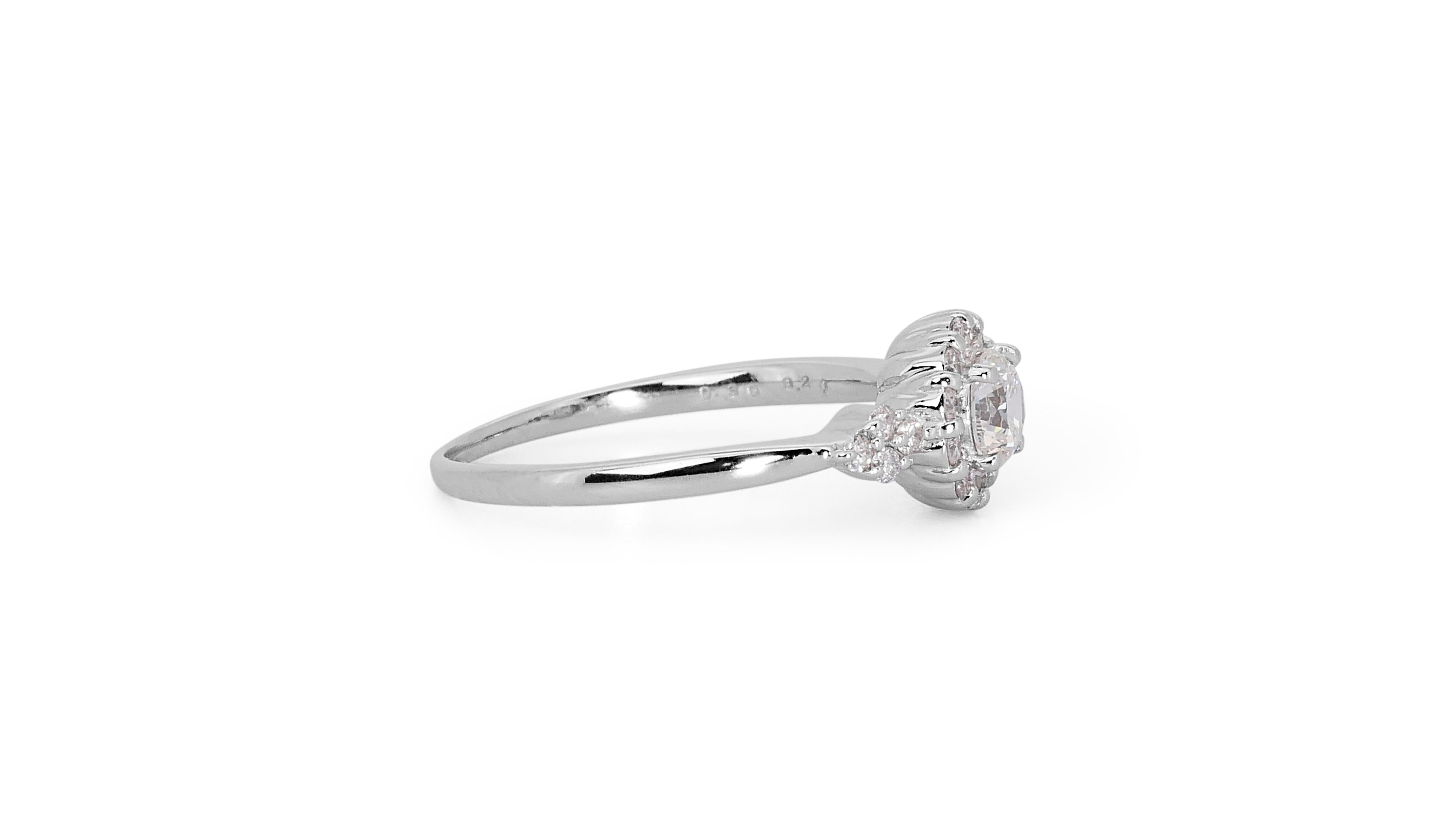 Beautiful 0.74ct Triple Excellent Ideal Cut Diamonds Halo Ring in 18k White Gold 2