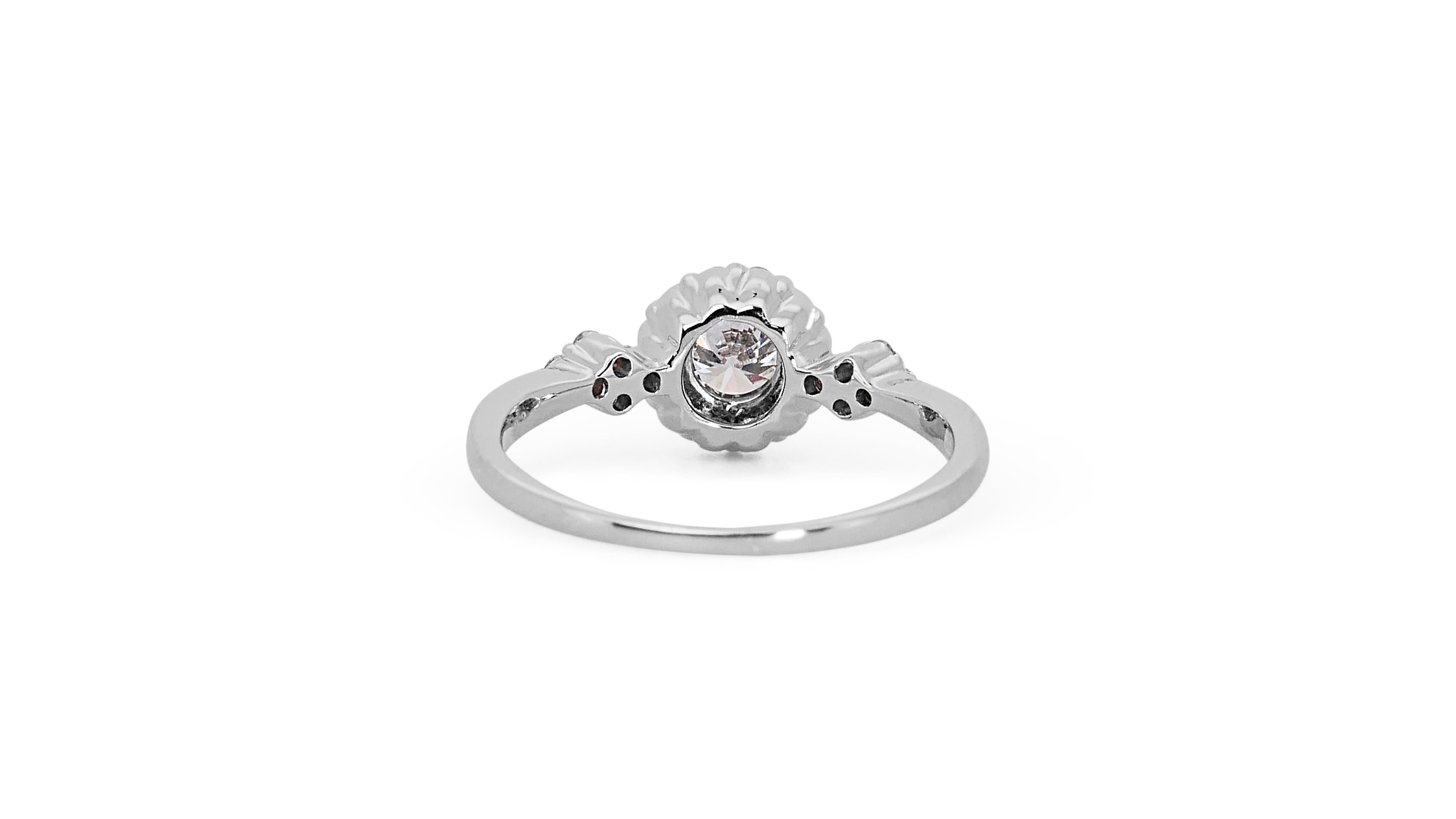 Beautiful 0.74ct Triple Excellent Ideal Cut Diamonds Halo Ring in 18k White Gold 3