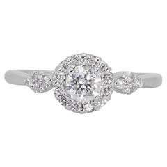 Beautiful 0.74ct Triple Excellent Ideal Cut Diamonds Halo Ring in 18k White Gold