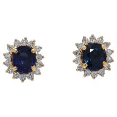 Beautiful 0.84ct Sapphire & Natural Diamond 18K Yellow Gold Stud Earrings