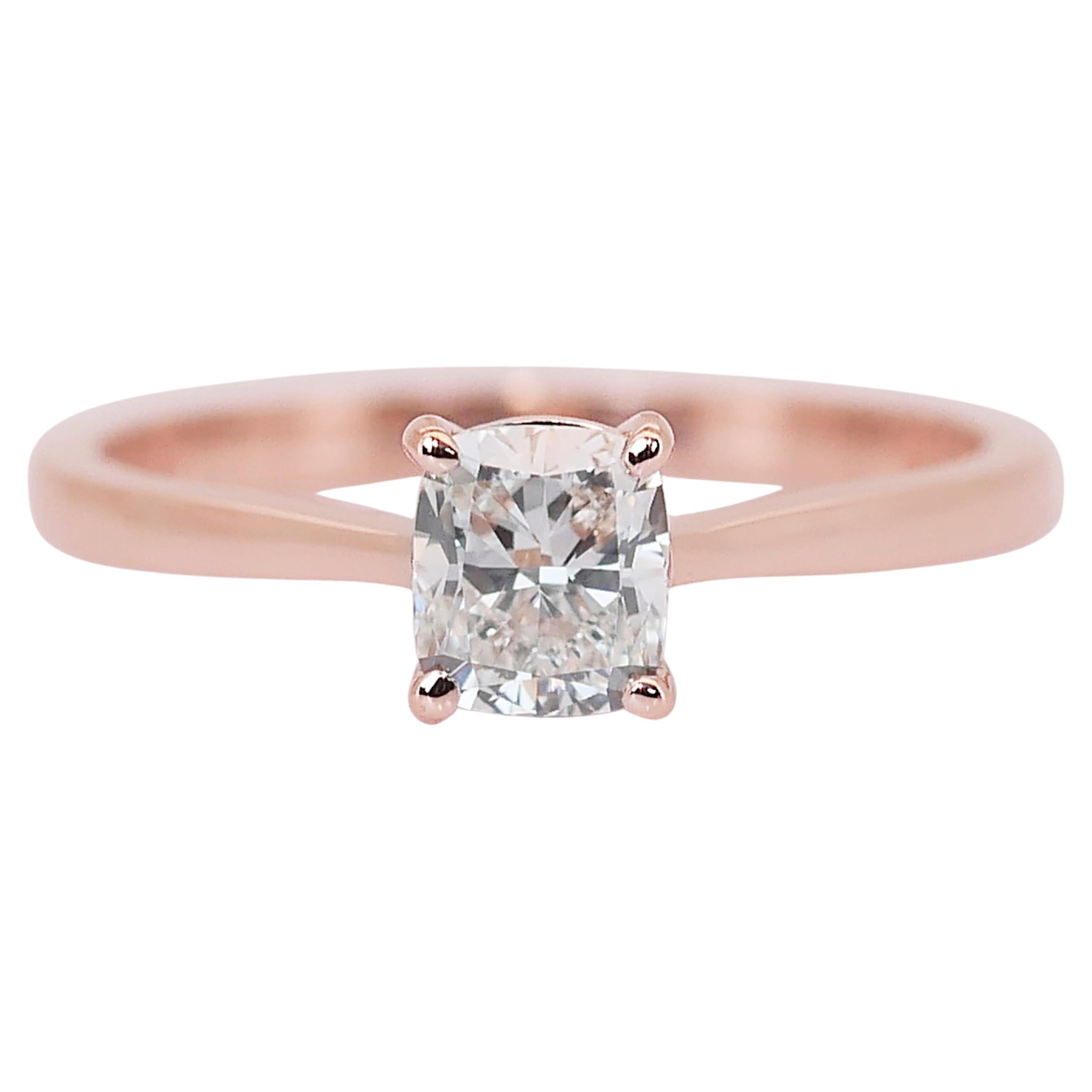 Precioso Anillo Solitario de Diamantes de 0,90 ct en Oro Rosa de 18k - Certificado GIA